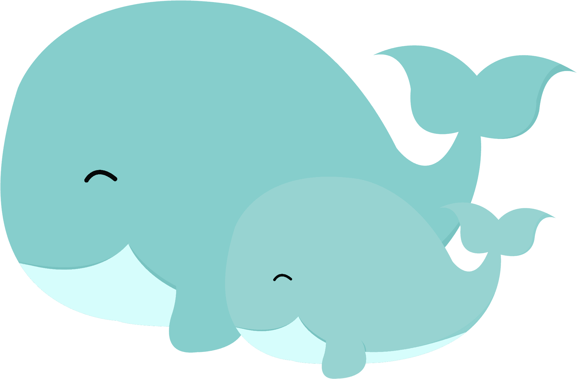 Motherand Baby Whale Cartoon PNG