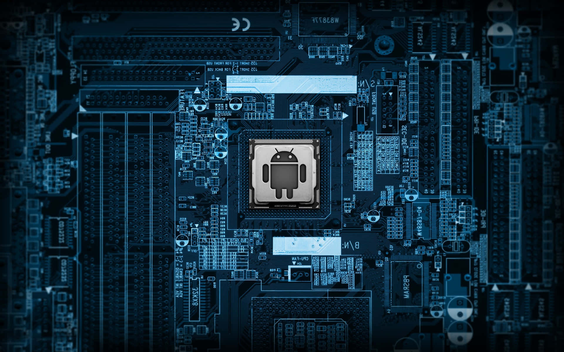 Close-up view of a detailed motherboard for computer technology.