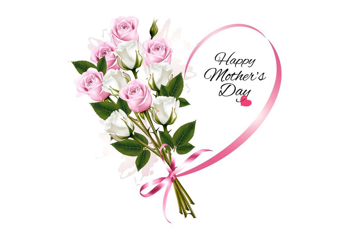 Tarjetade Feliz Día De Las Madres Con Rosas Y Cinta