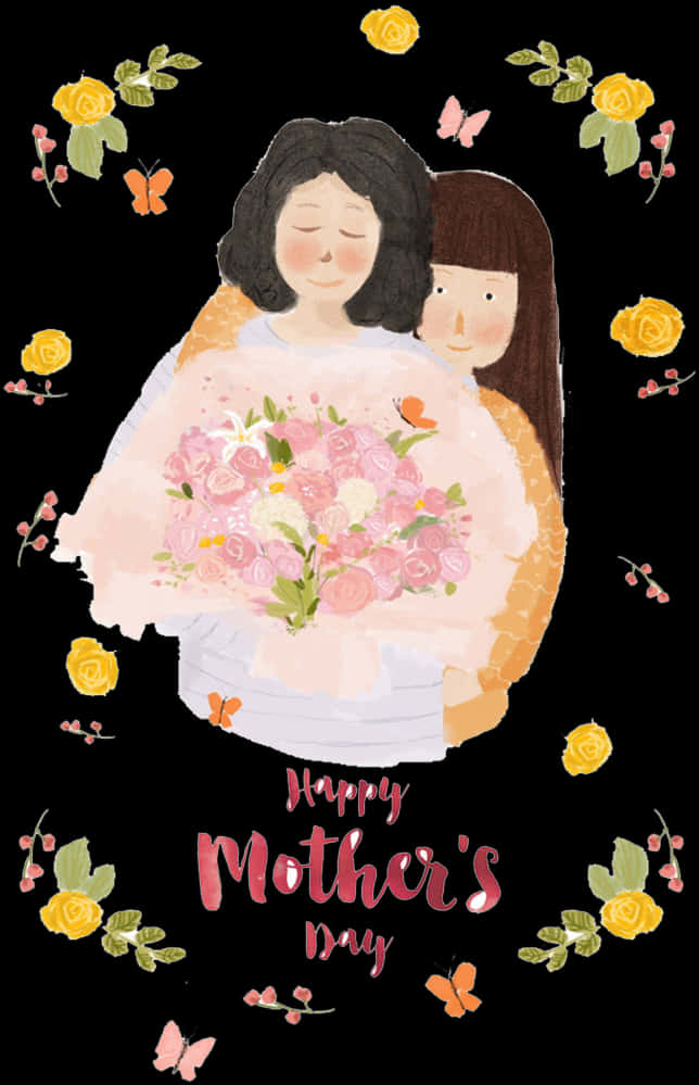 Mothers Day Embracewith Floral Backdrop PNG