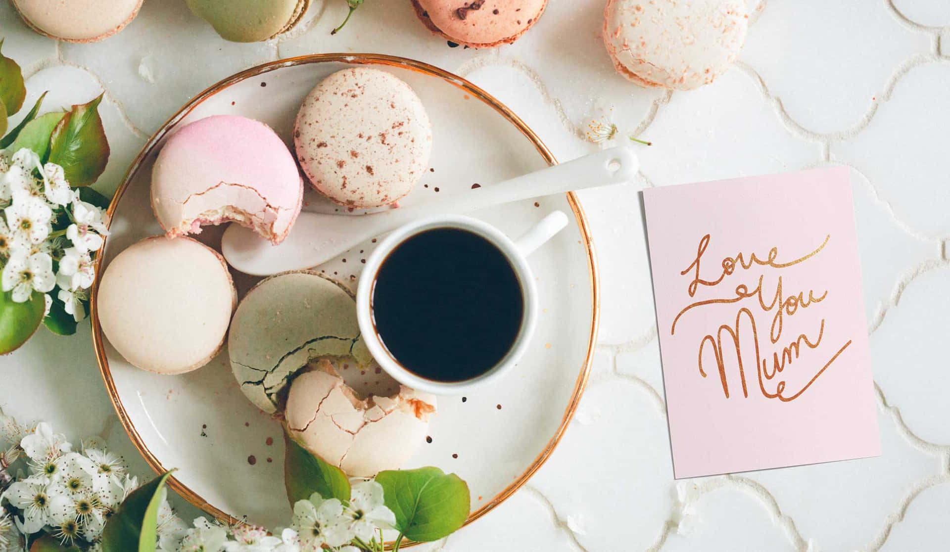 Mothers Day Macarons Coffee Love Note Wallpaper