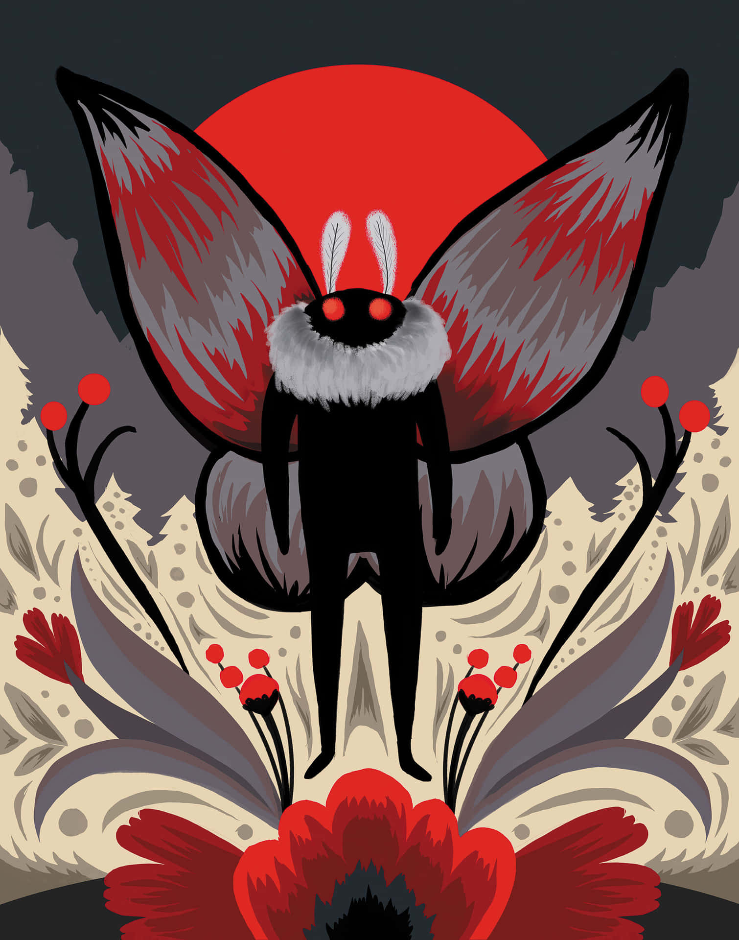 Mothman Red Moon Illustration Wallpaper