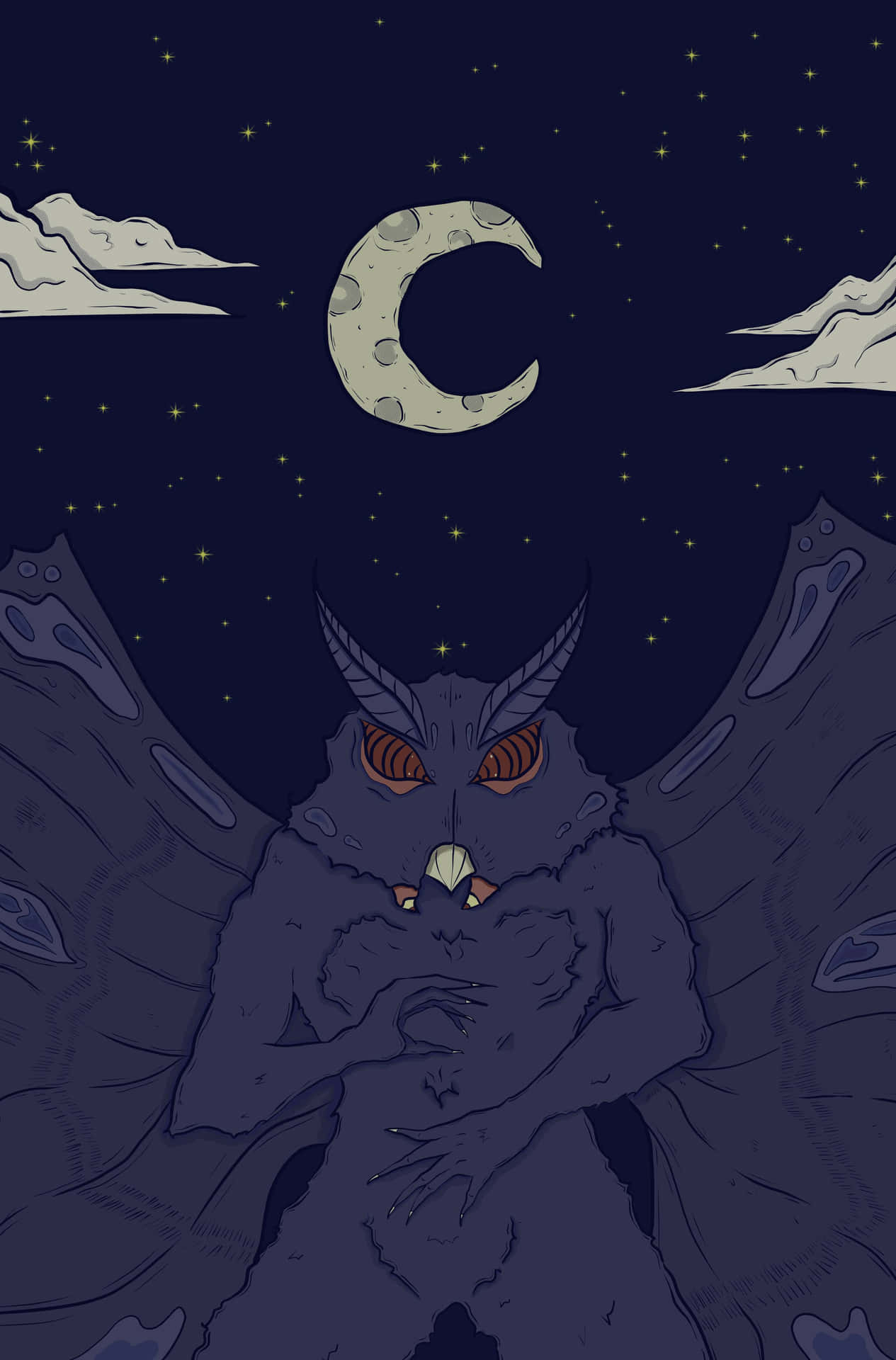 Mothman Under The Crescent Moon Wallpaper