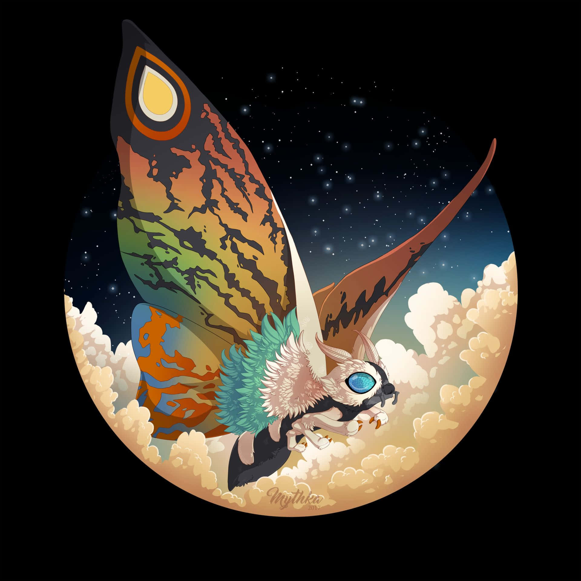 Mothra, the queen of monsters, soaring through the skies Wallpaper