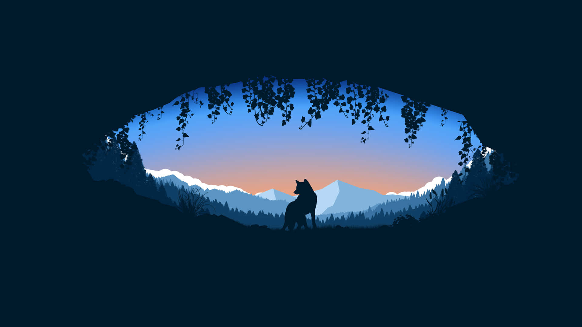 Einewolfssilhouette In Den Bergen Bei Sonnenuntergang. Wallpaper