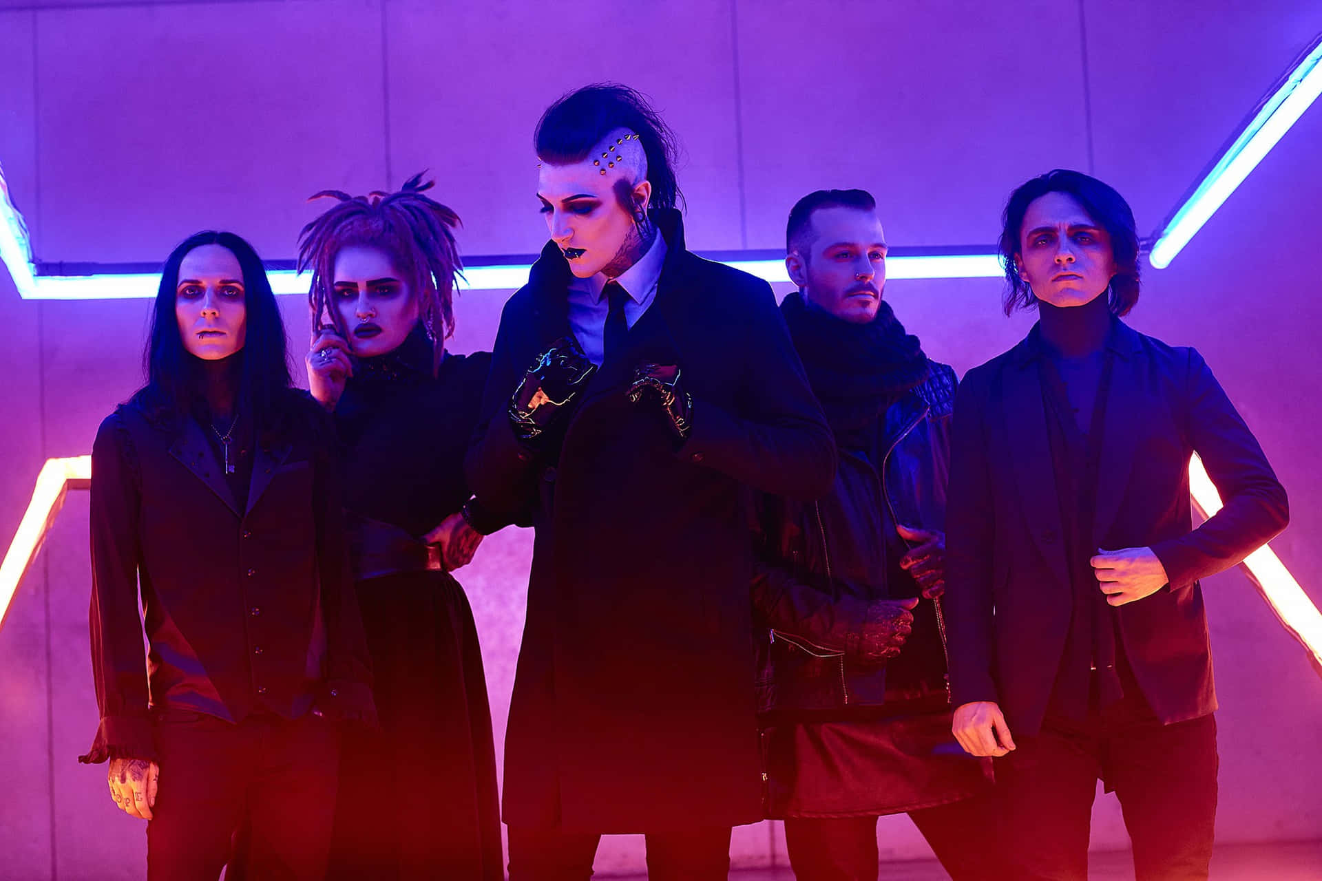 Motionless In White Band Neon Backdrop Wallpaper