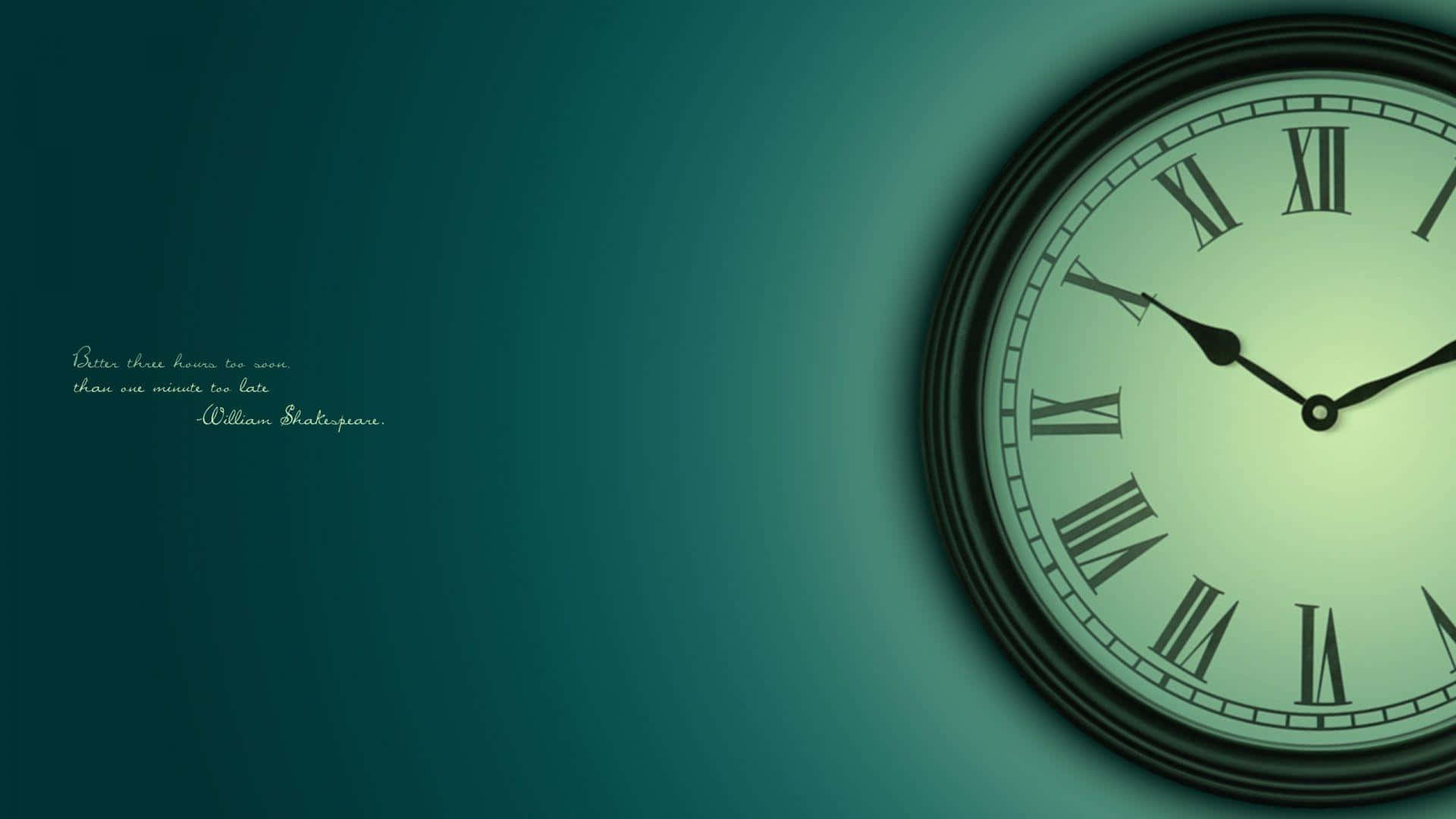 A Clock With Roman Numerals On A Green Background