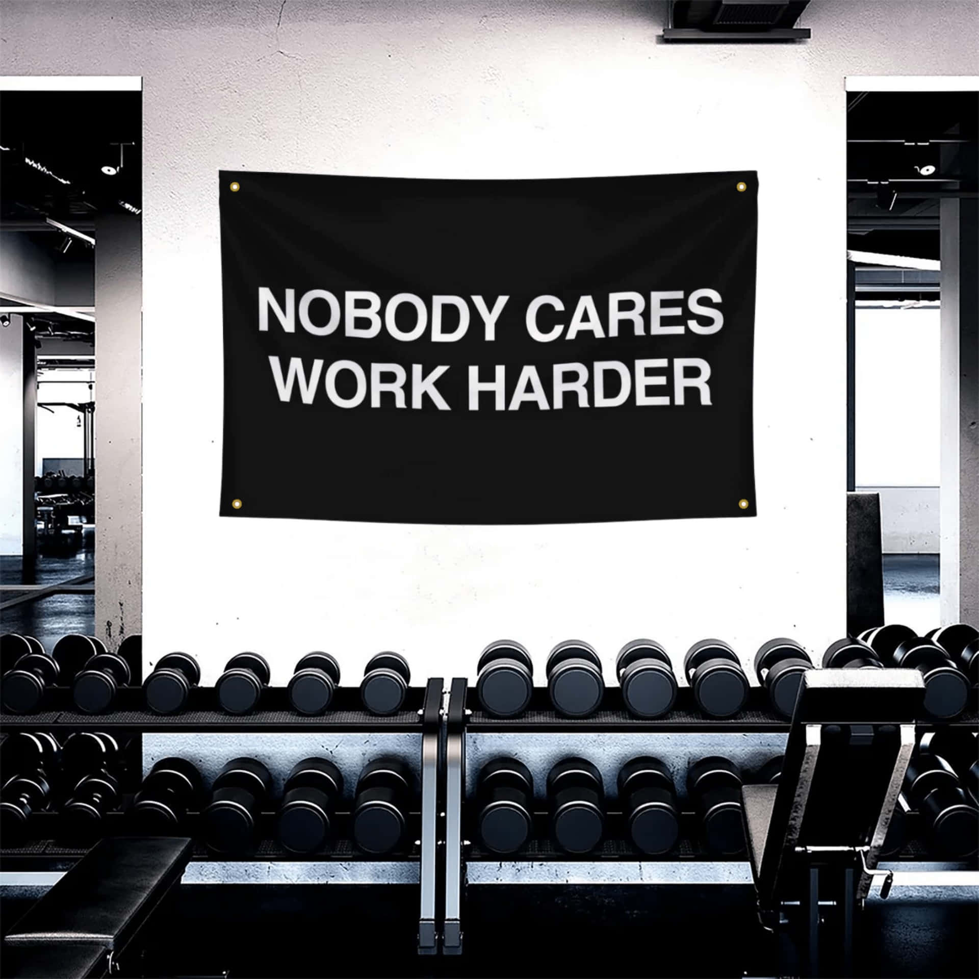 Motivational Gym Banner Nobody Cares Work Harder.jpg Wallpaper