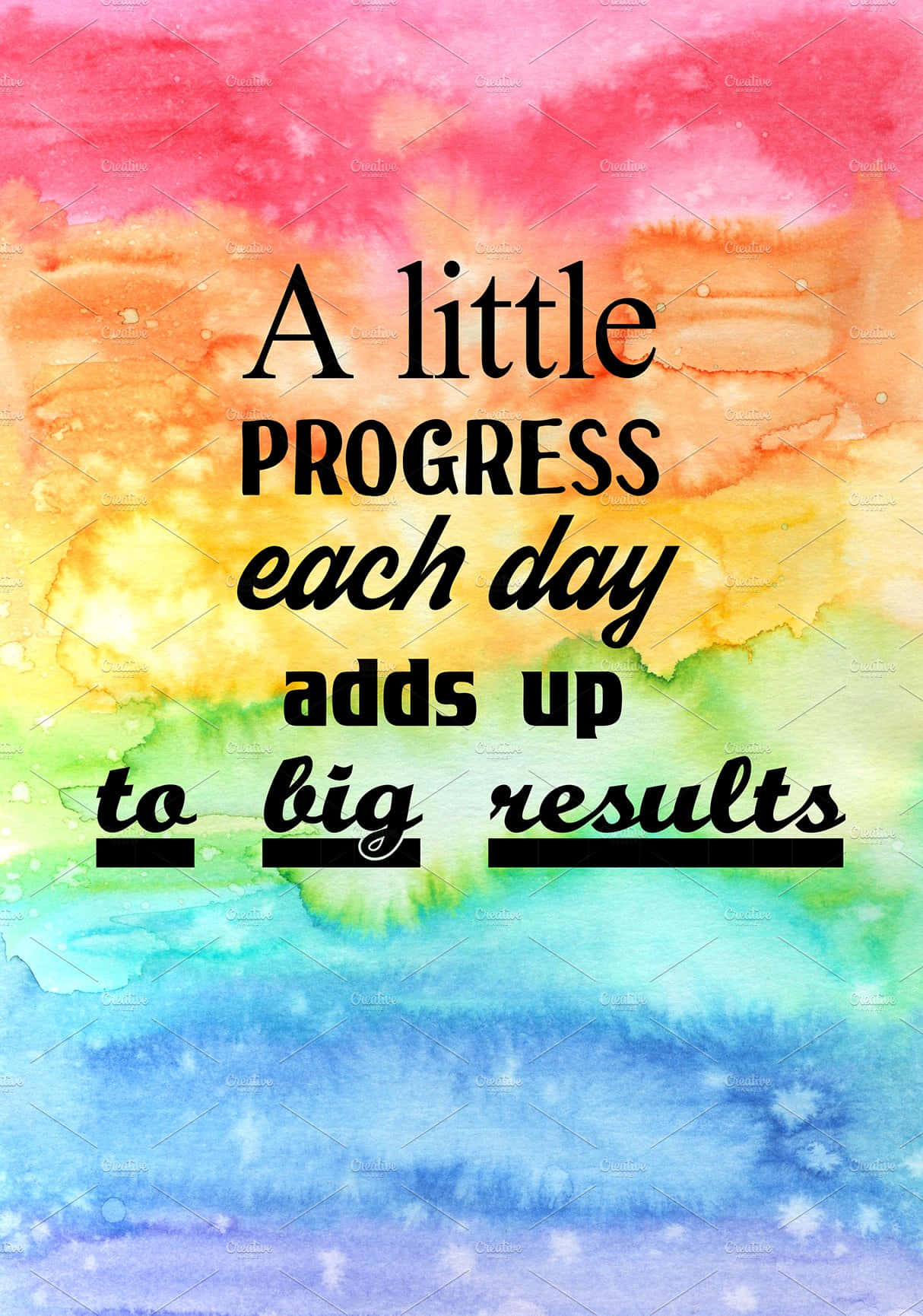 A Rainbow Watercolor Background With The Words A Little Progress Each Day Adds Up To Big Results