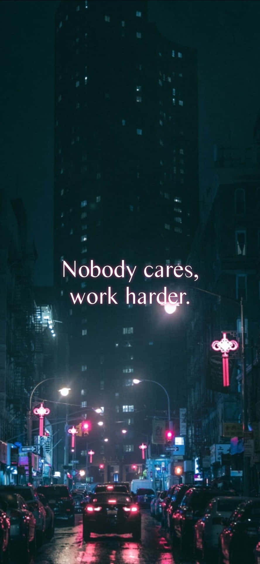 Motivational Work Harder Night Cityscape Wallpaper