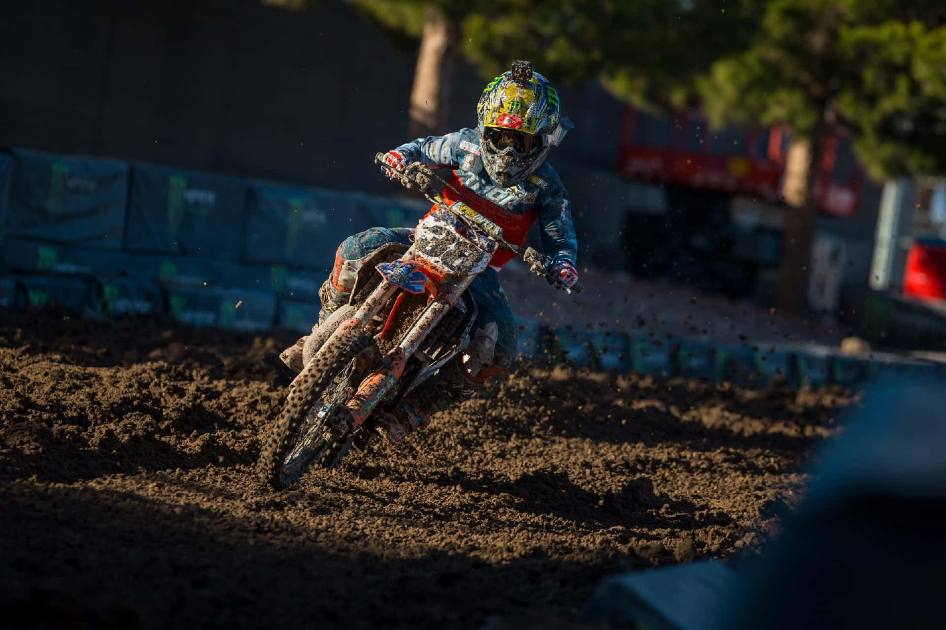 Motocross Racer Corneringin Dirt Wallpaper