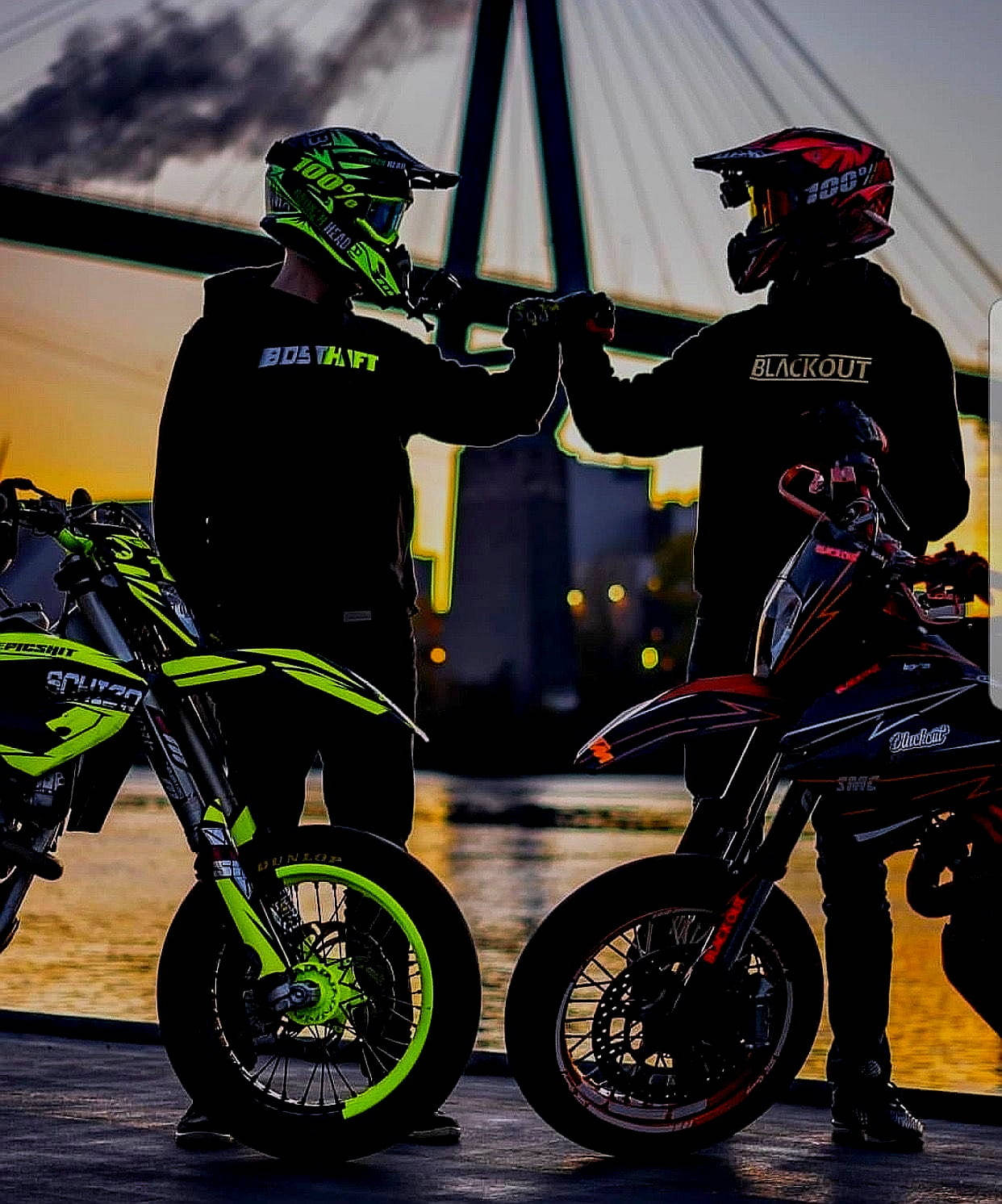 Motocross Riders Fist Bumps Background