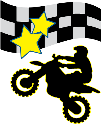 Motocross Silhouette Jumping Stars Checkered Flag PNG