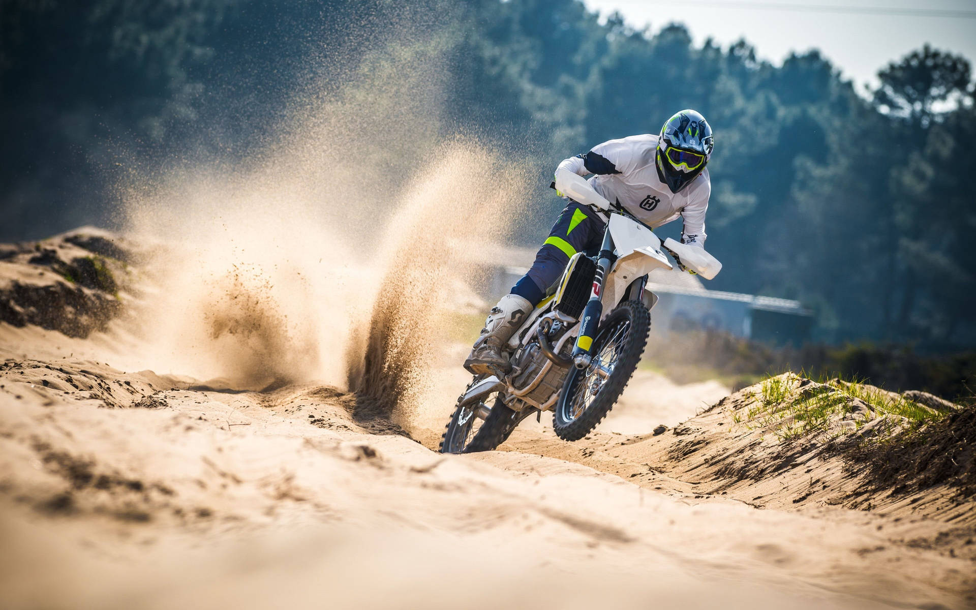 Motocross White Suit Racing Background