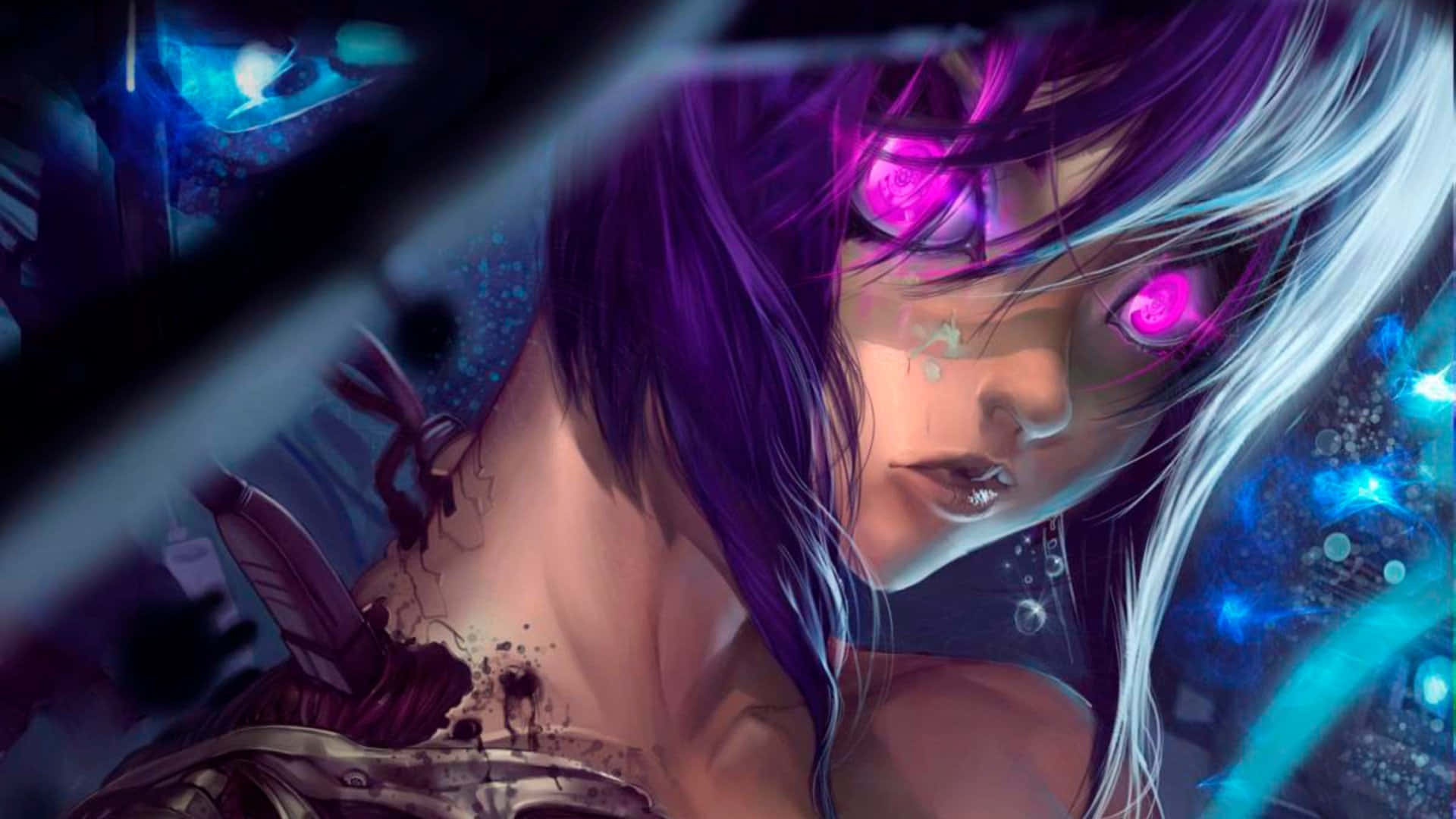 Anime Girl Purple Eyes Cyberpunk, anime-girl, anime, cyberpunk, artist,  artwork, HD wallpaper