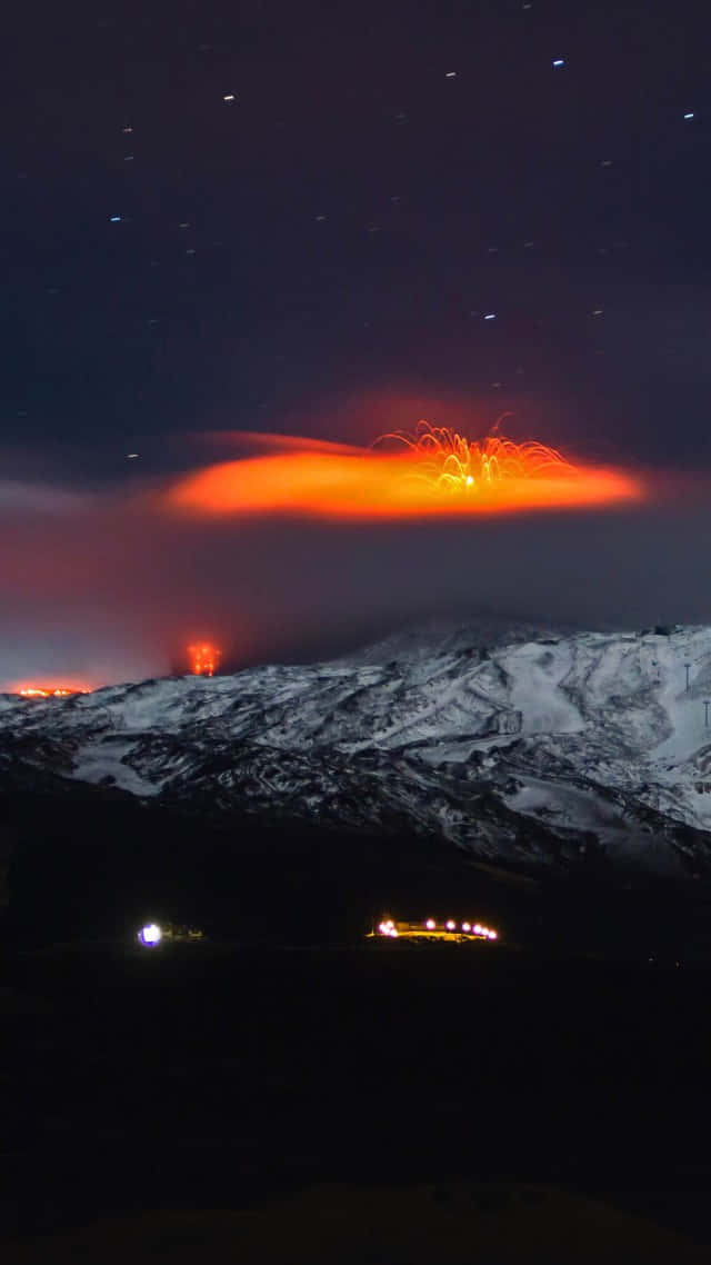 Mount Etna Volcano Night Sky Wallpaper