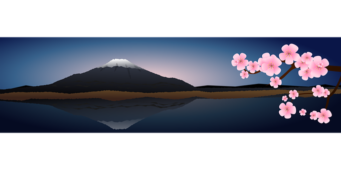 Mount Fuji Cherry Blossoms Reflection PNG