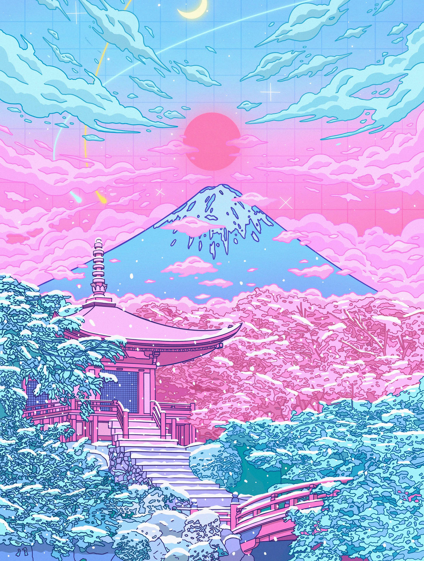 Mount Fuji In Pastel Japanese Aesthetic Wallpaper