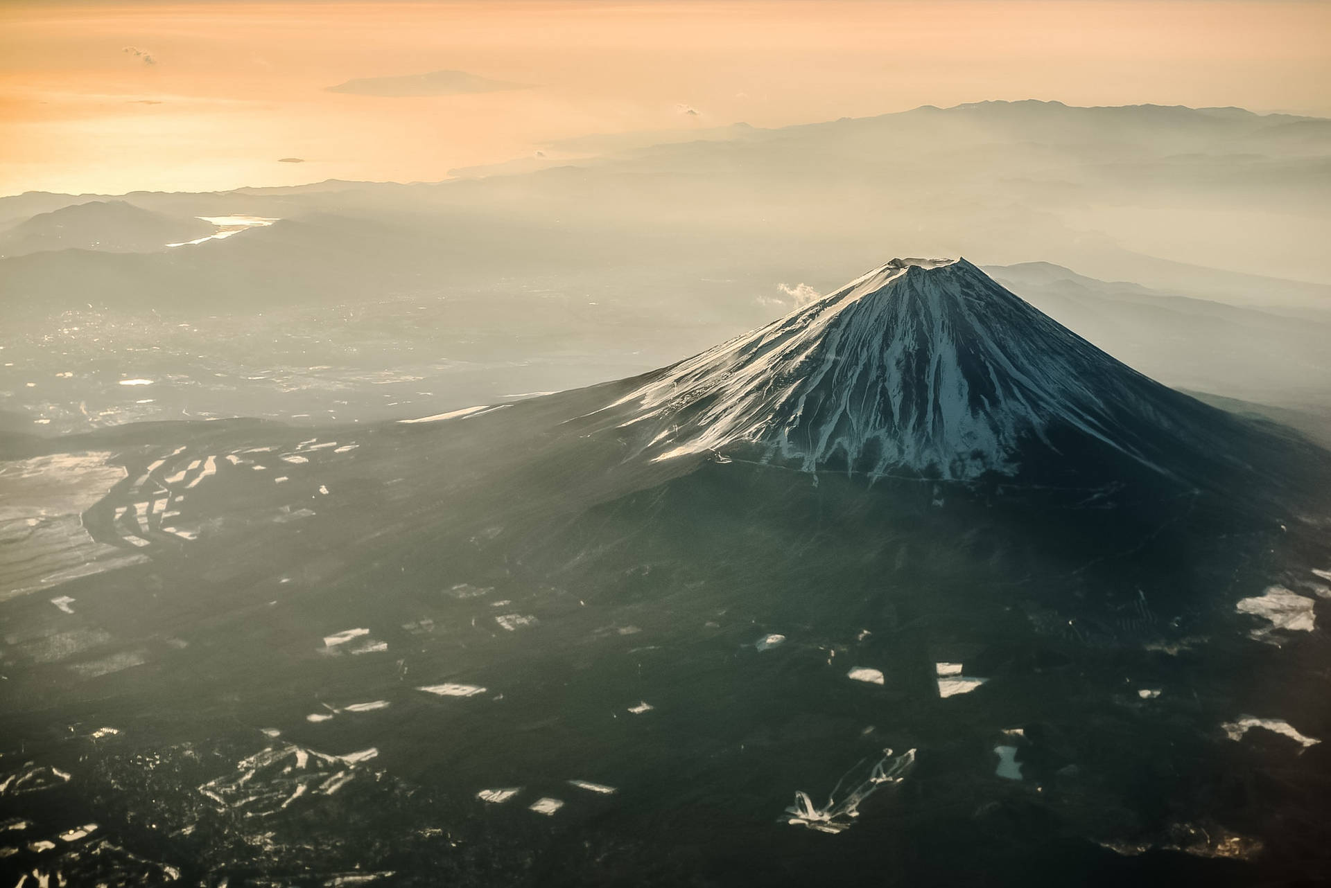 Mount Fuji Naturskønne Antenne Skud Wallpaper