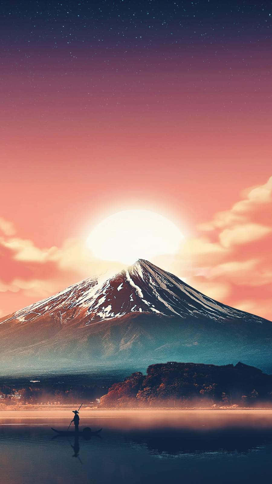 Mountfuji Med Stigande Sol. Wallpaper