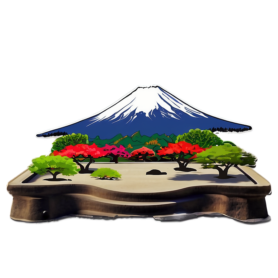 Mount Fuji With Zen Garden Png Miq PNG