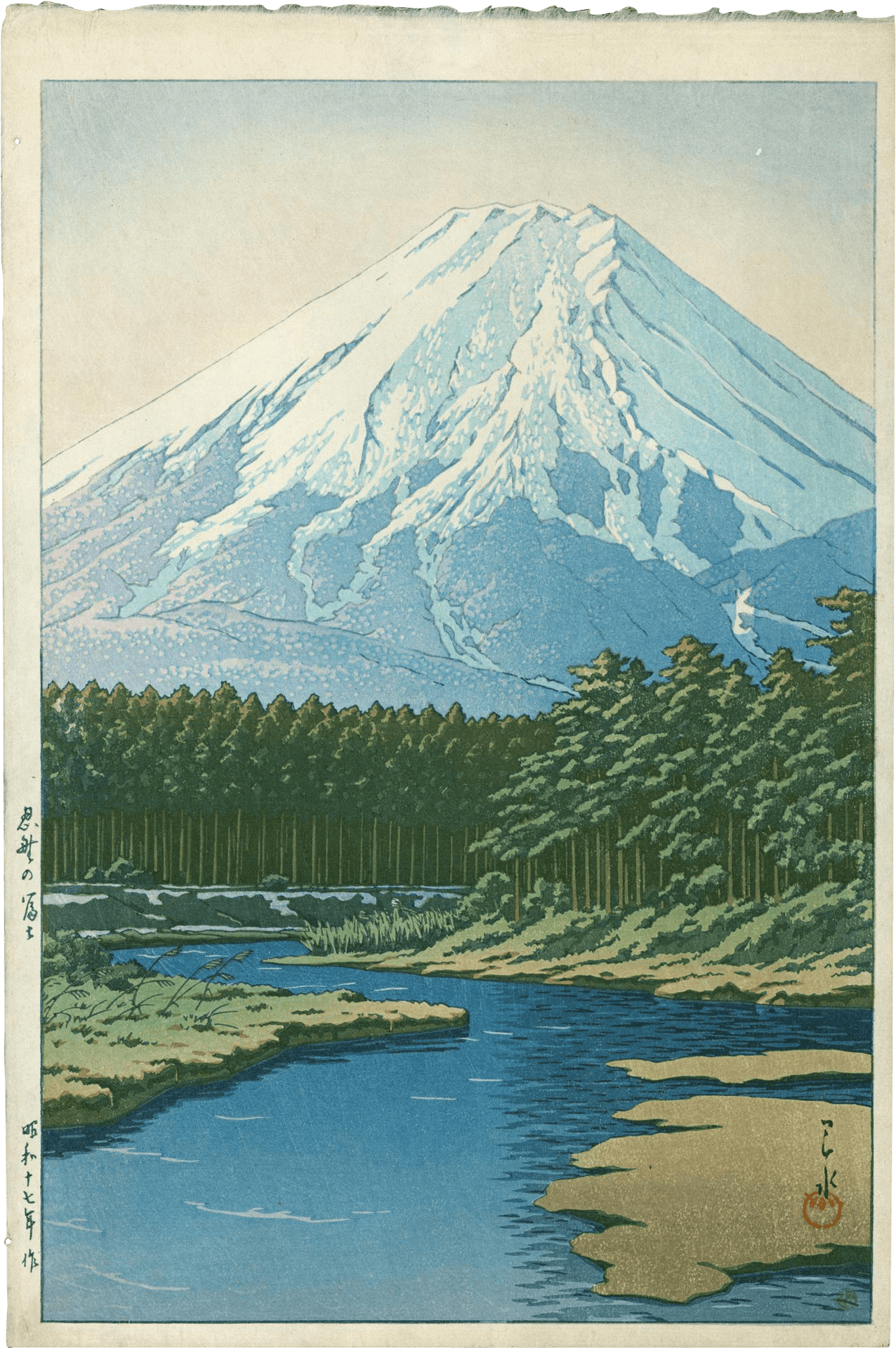 Mount Fuji Woodblock Print PNG