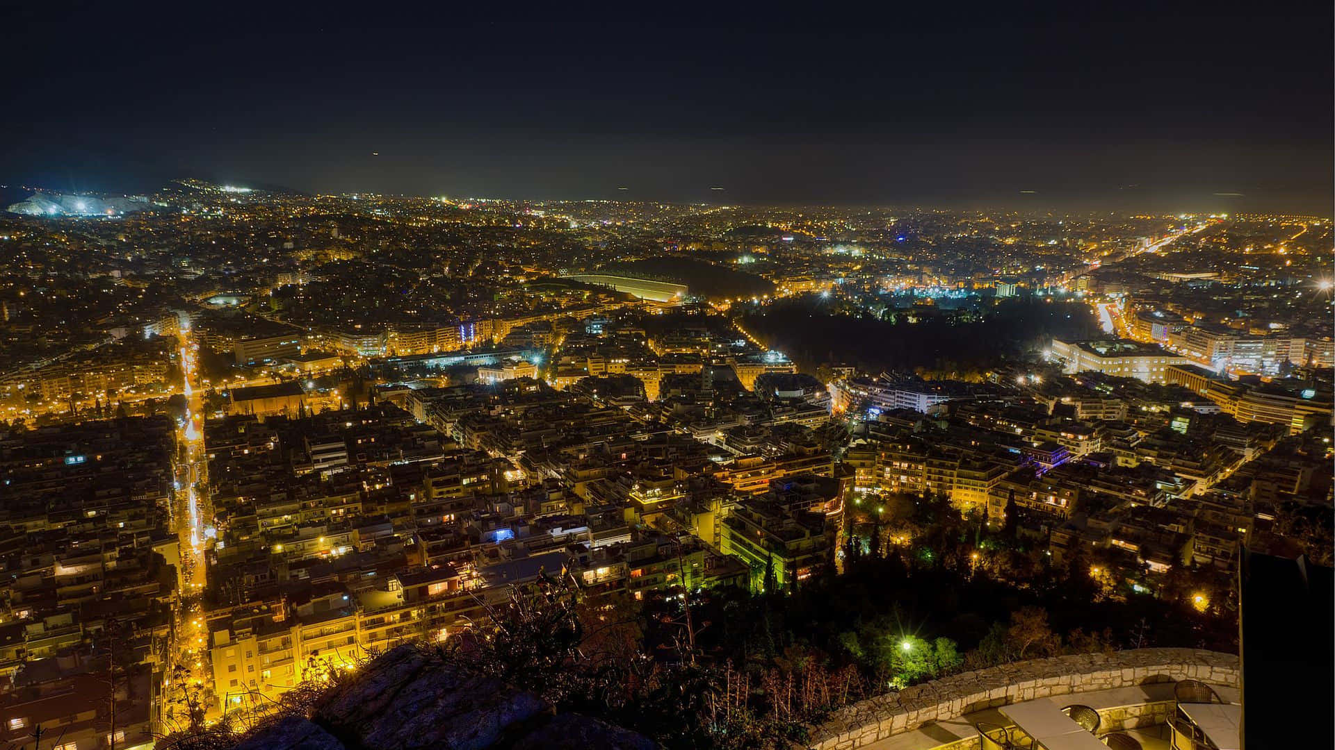 Mount Lycabettus Night View Athens Wallpaper