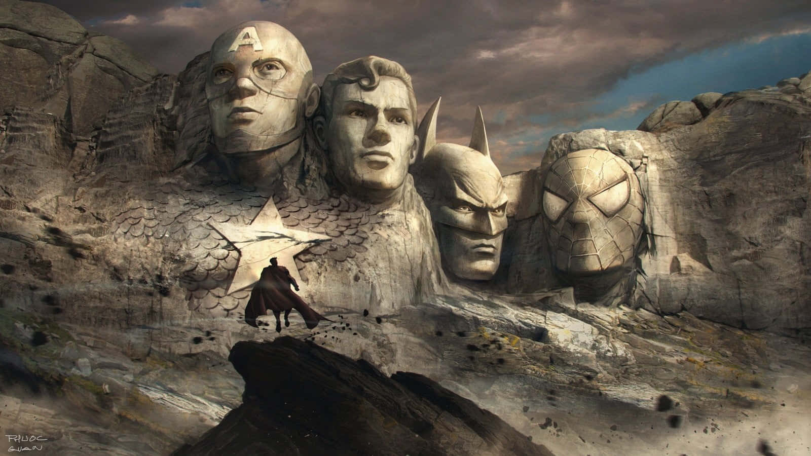 Mount Rushmore Superheroes Artwork Wallpaper