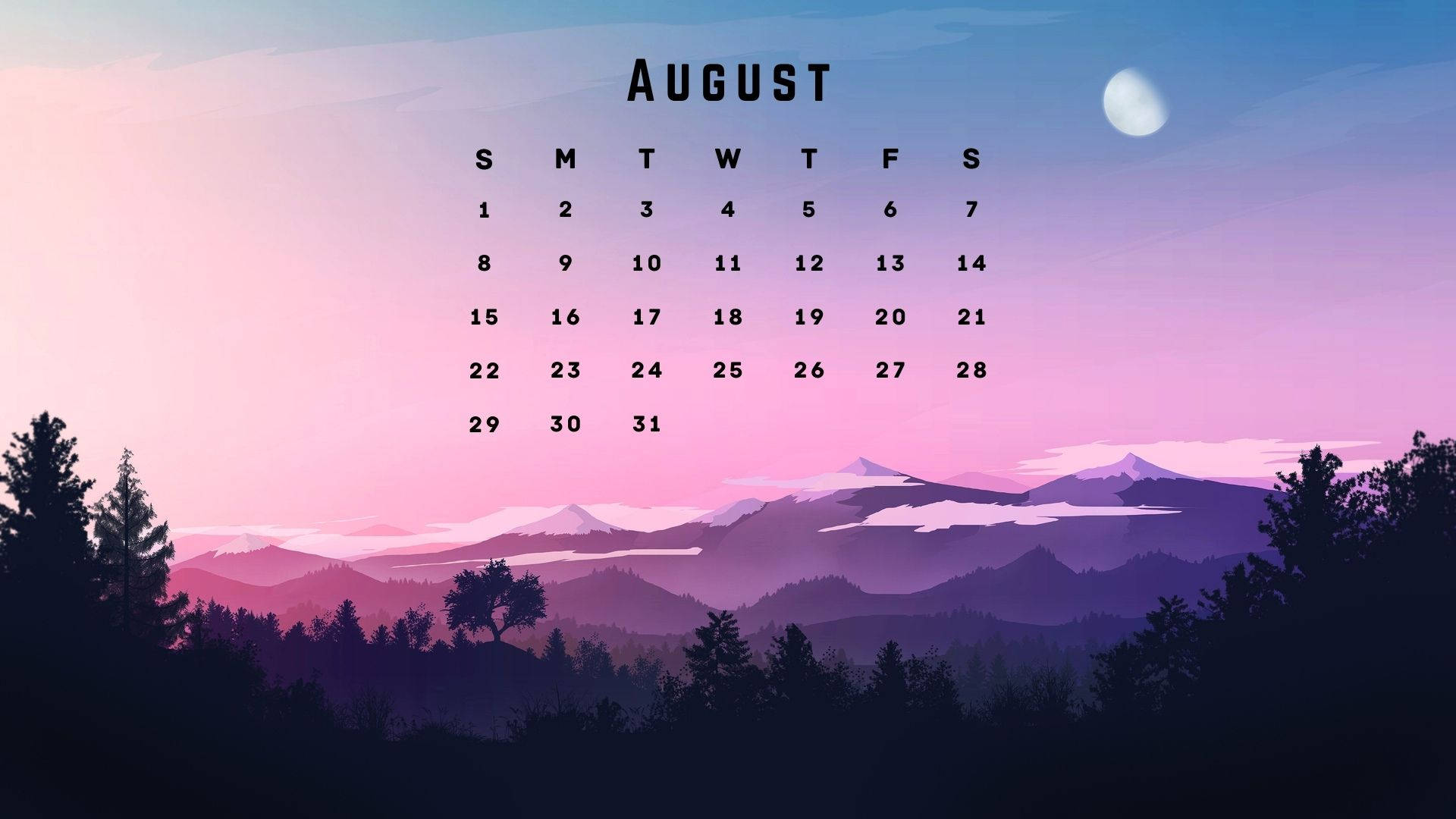 Mountain August 2021 Calendar