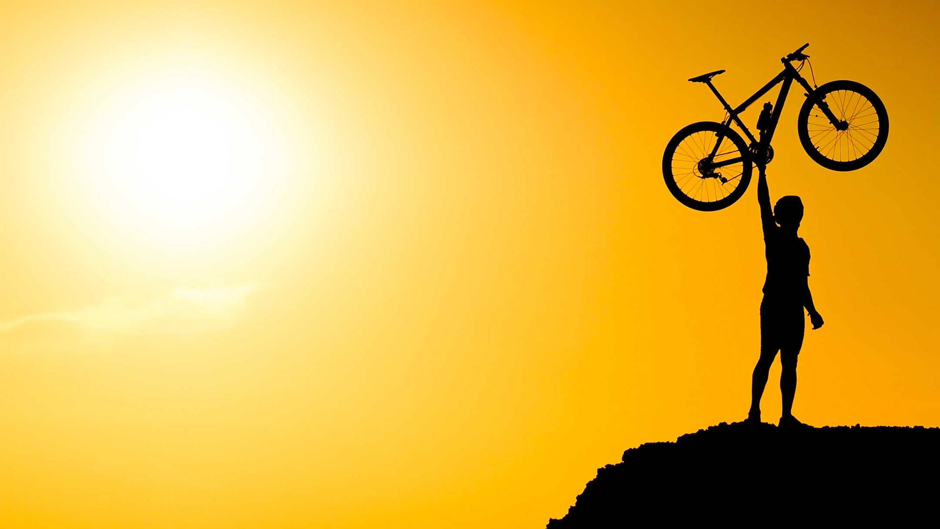 Mountain Biking Cyclist Silhouette Photo Wallpaper