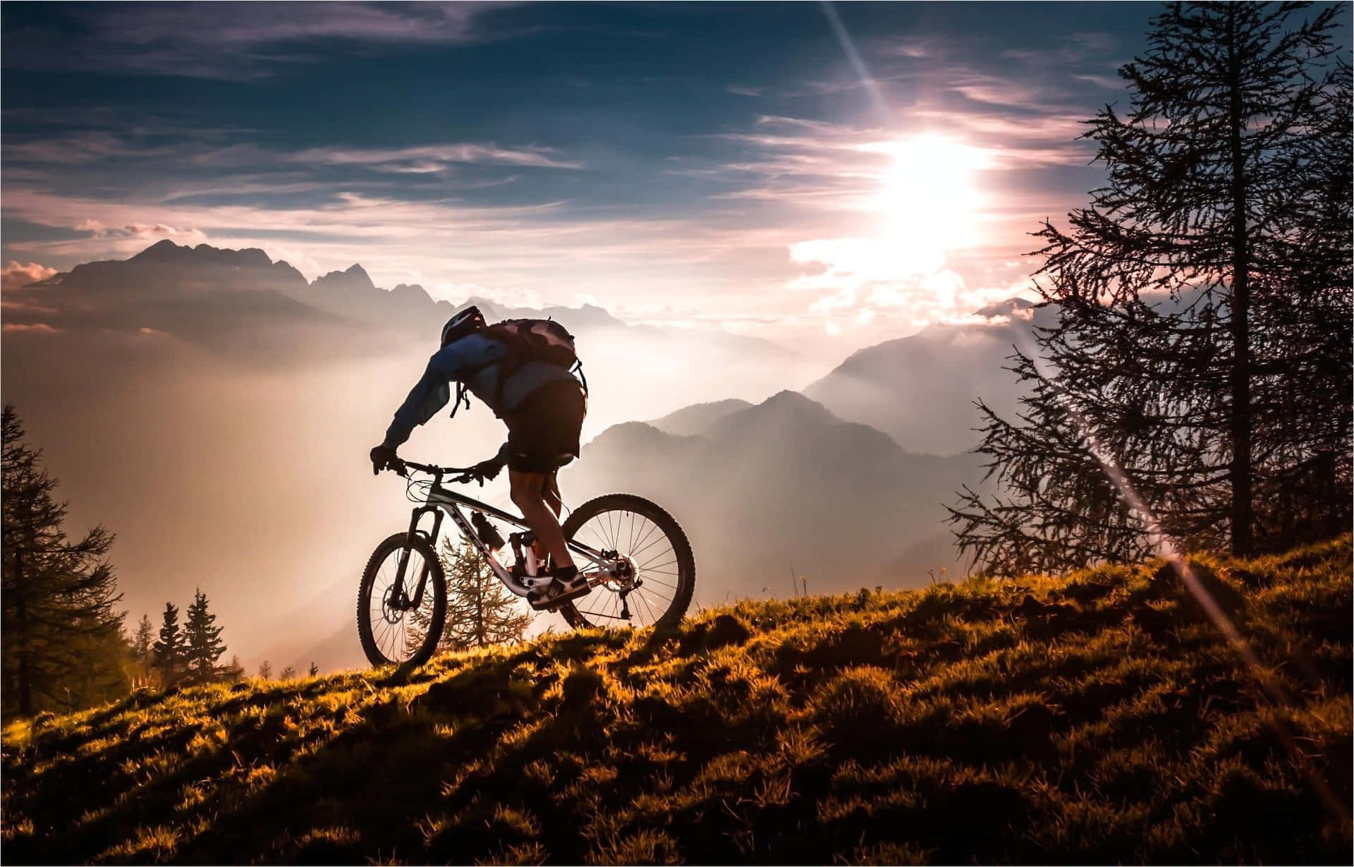 Mountain Biking Sunset Silhouette.jpg Wallpaper