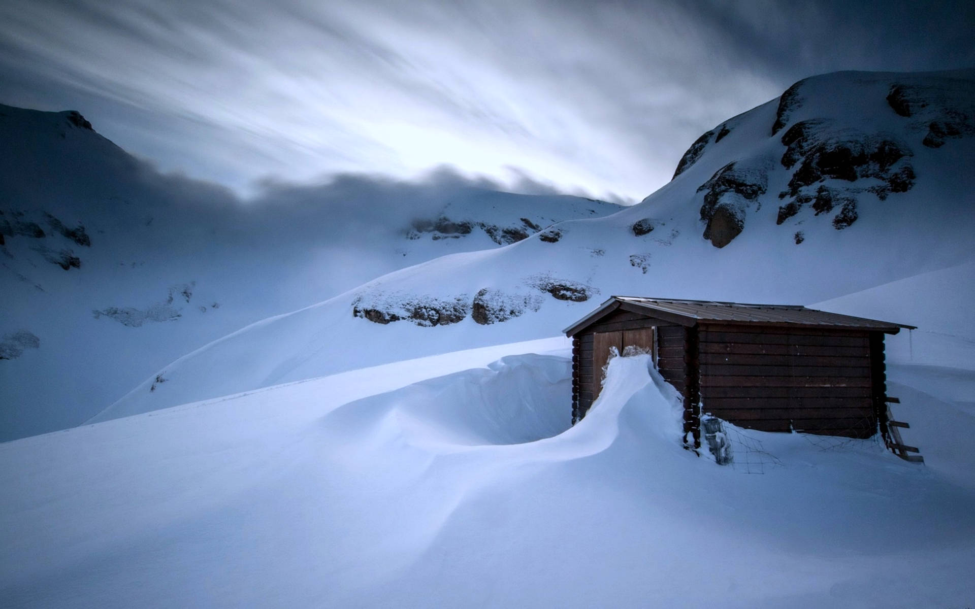 Mountain Hut Cold Landscape Wallpaper