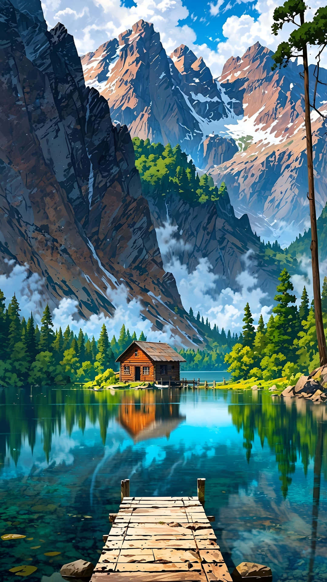 Mountain Lake Cabin Retreat Wallpaper