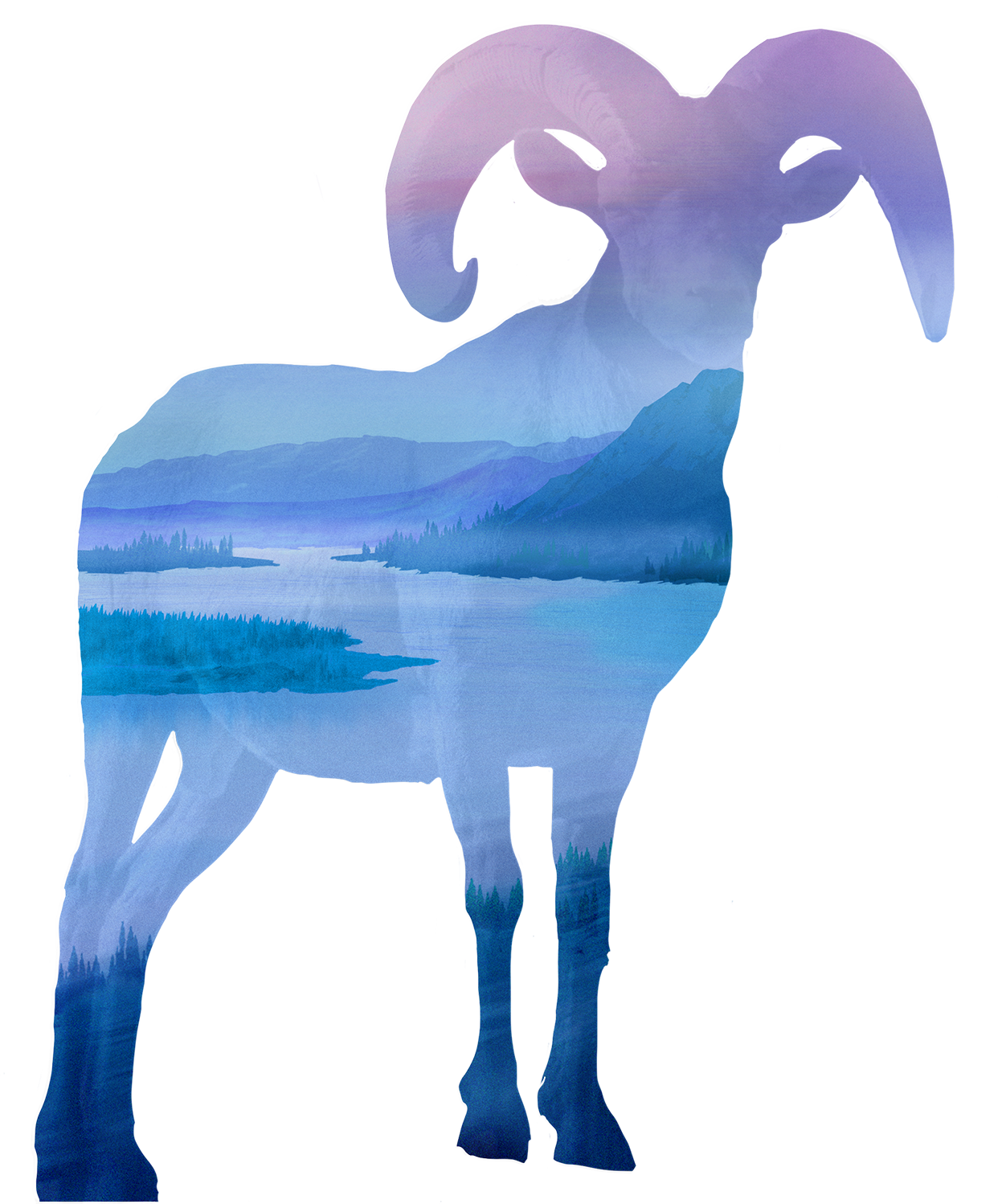 Mountain Lake Goat Silhouette PNG