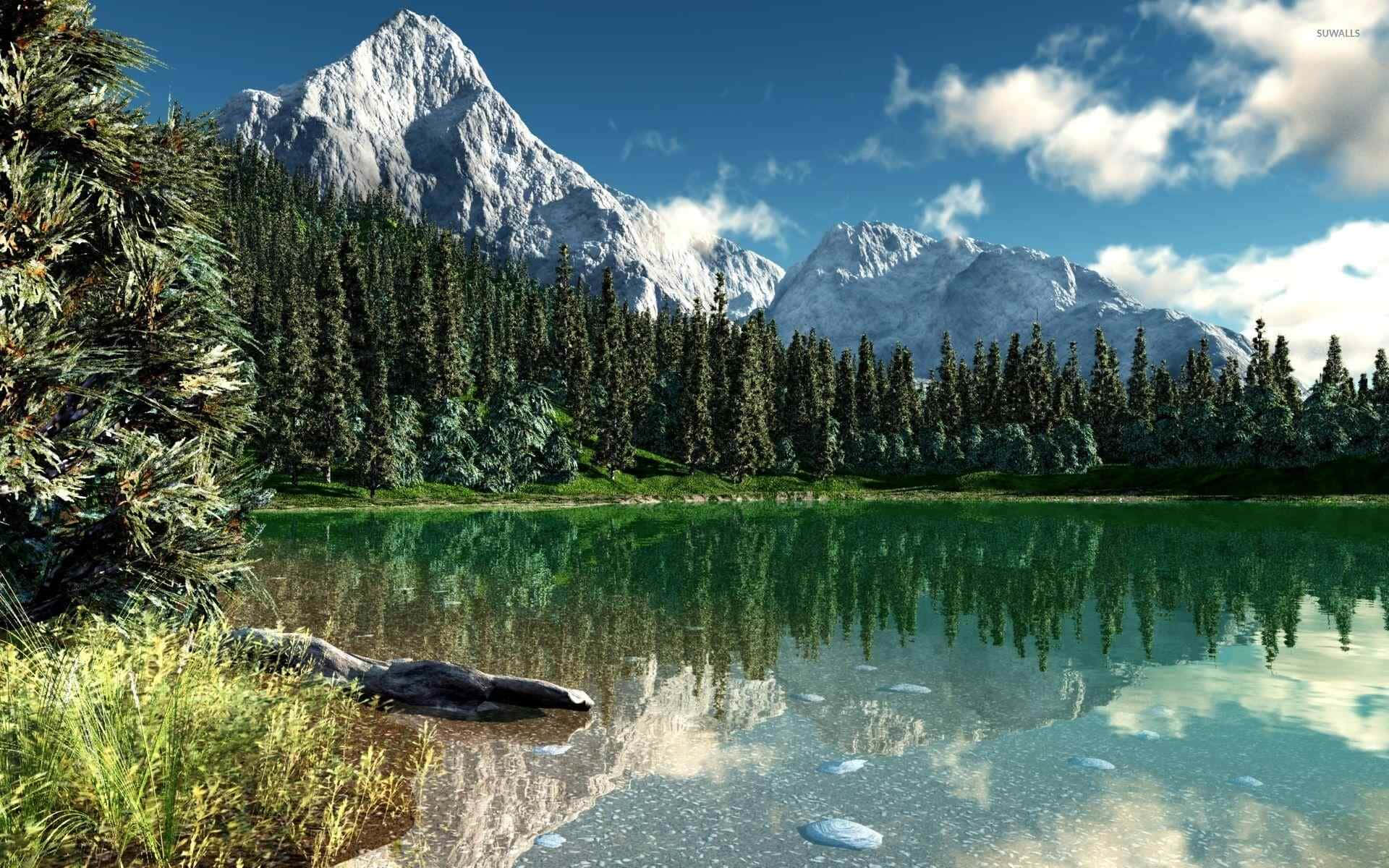 Danau Gunung Yang Tenang Di Taman Nasional Wallpaper