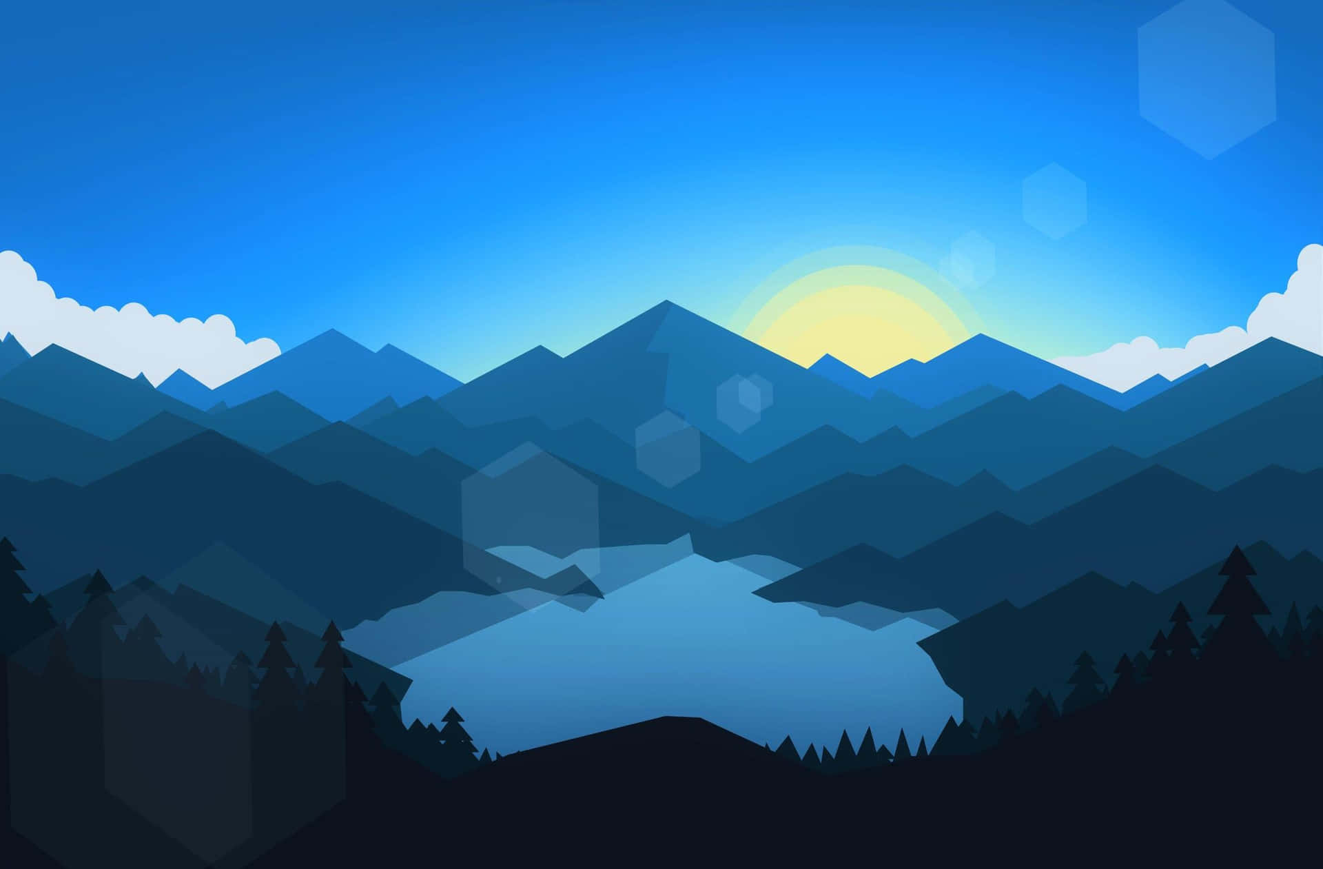 Mountain Lake Sunrise Vector Illustration Wallpaper