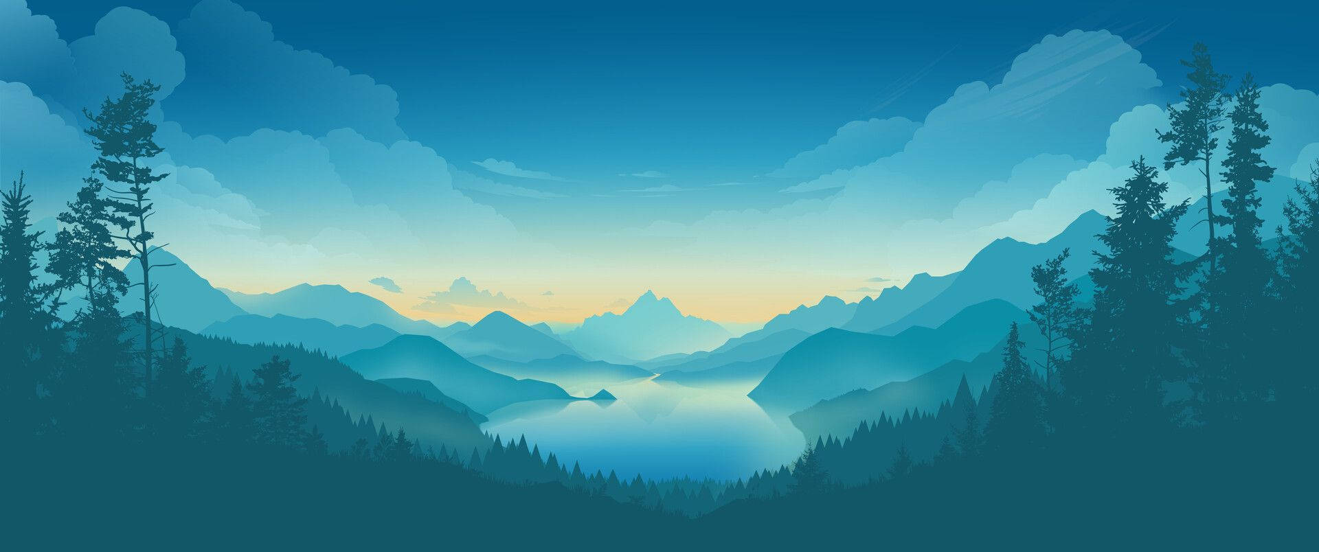 Mountain Landscape Blue-green Tonal Gradation Picture