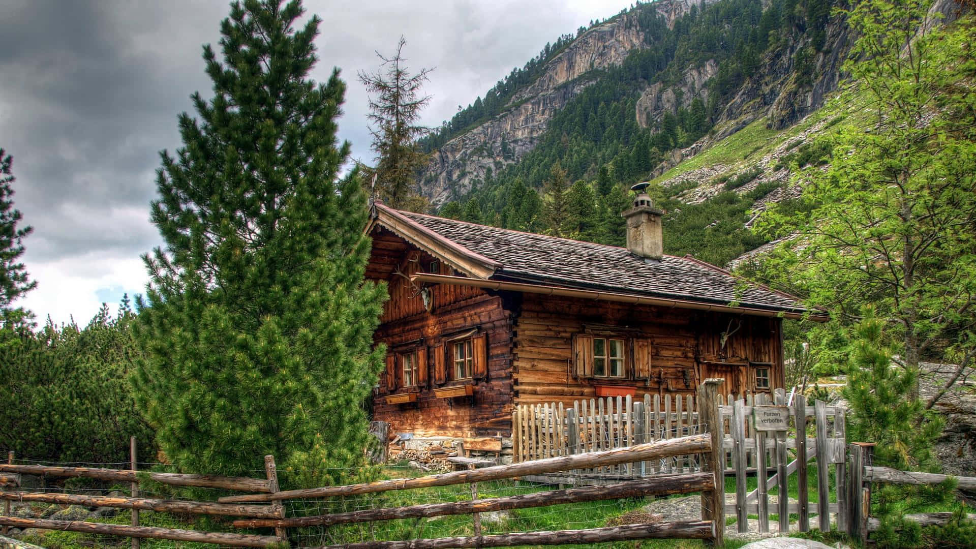 Cabane En Bois De Montagne Scénario Fond d'écran