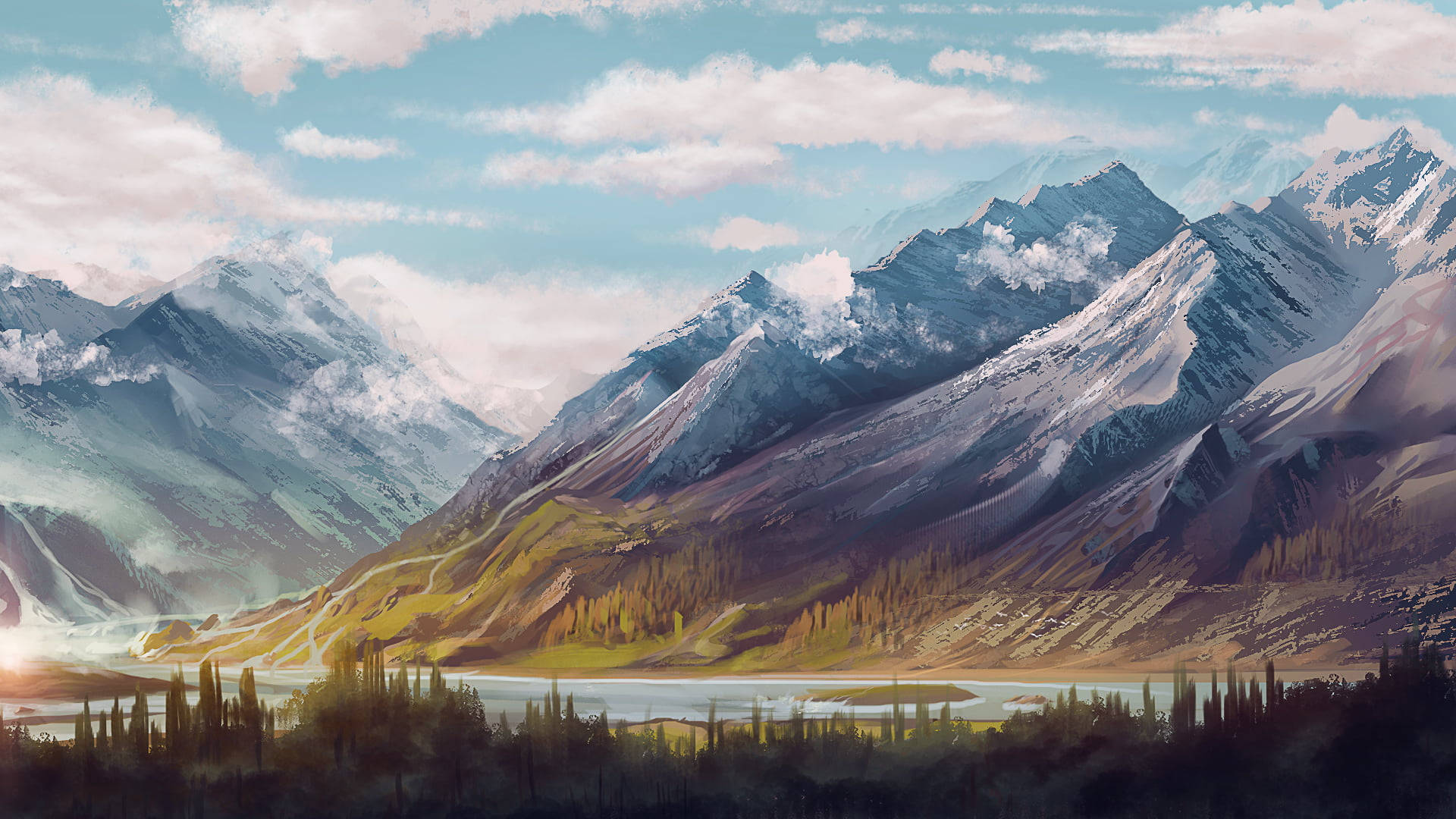 Mountain Ranges Paint Art Wallpaper