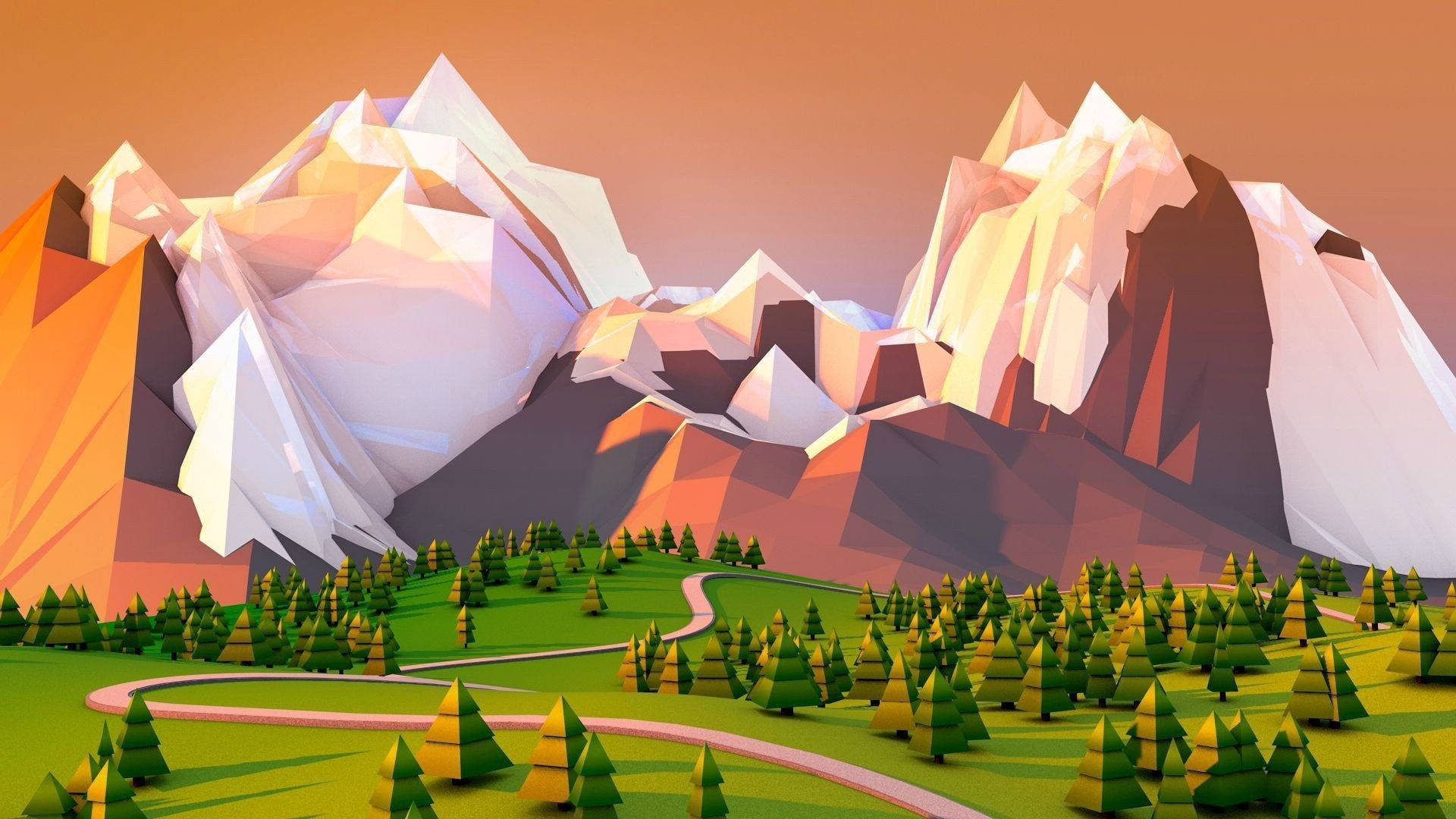 Mountain Scenery Digital Art Wallpaper