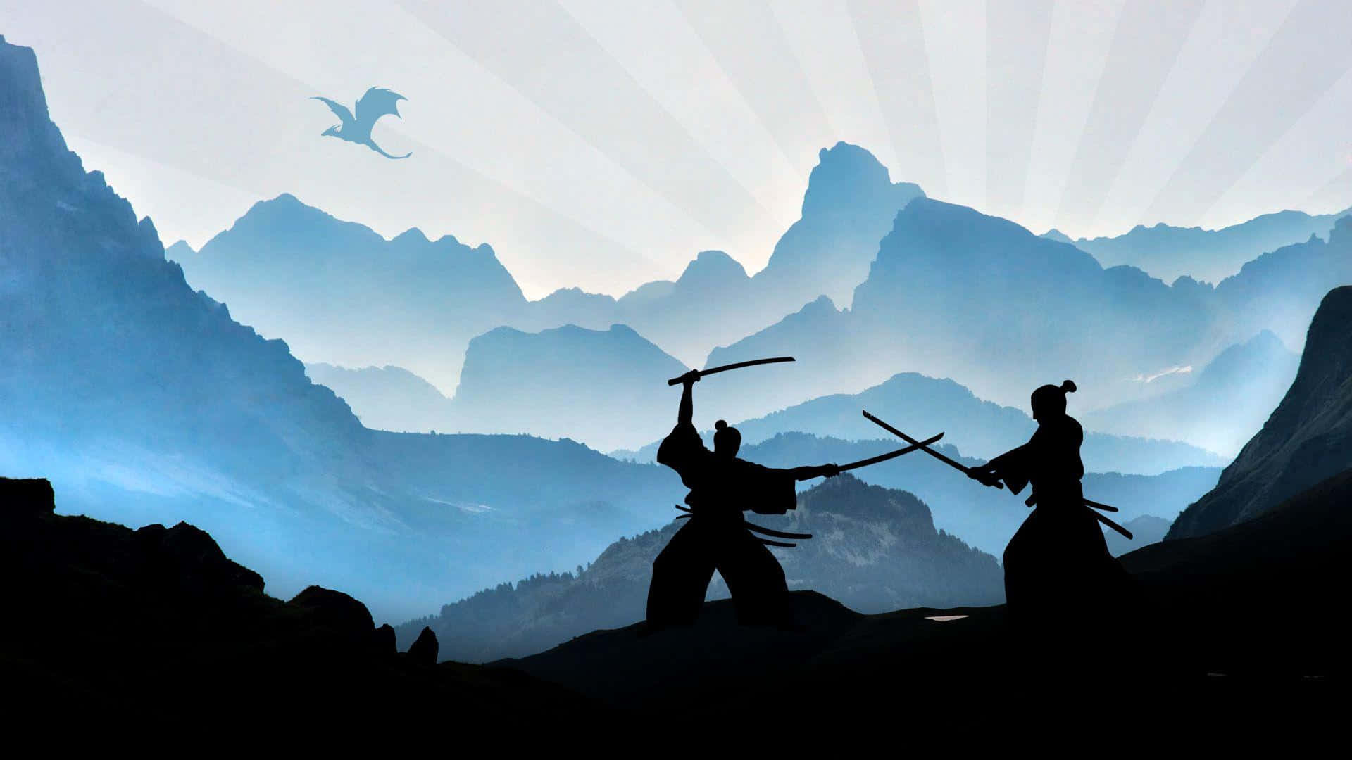 Mountain_ Silhouette_ Samurai_ Duel Wallpaper