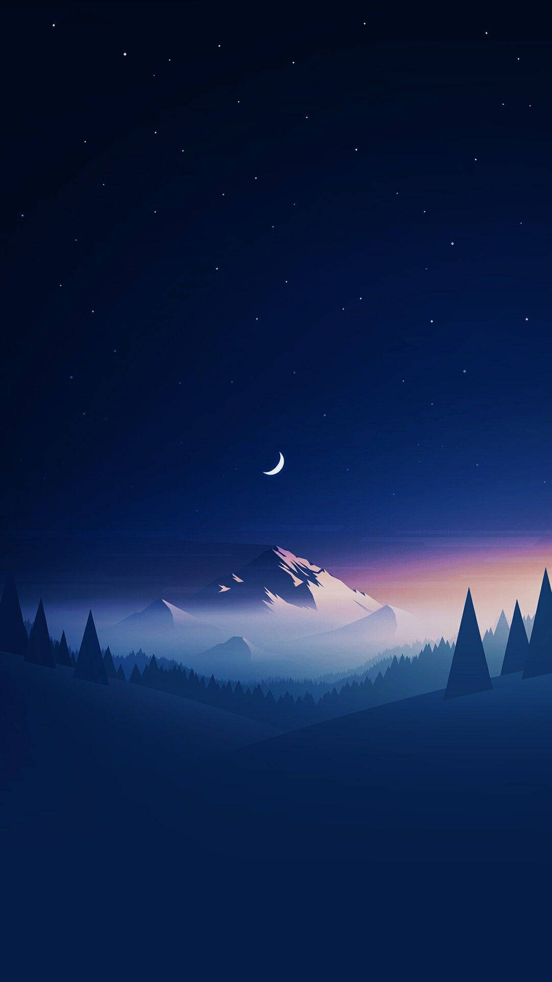Mountain Stars Moon Illustration iPhone Wallpaper