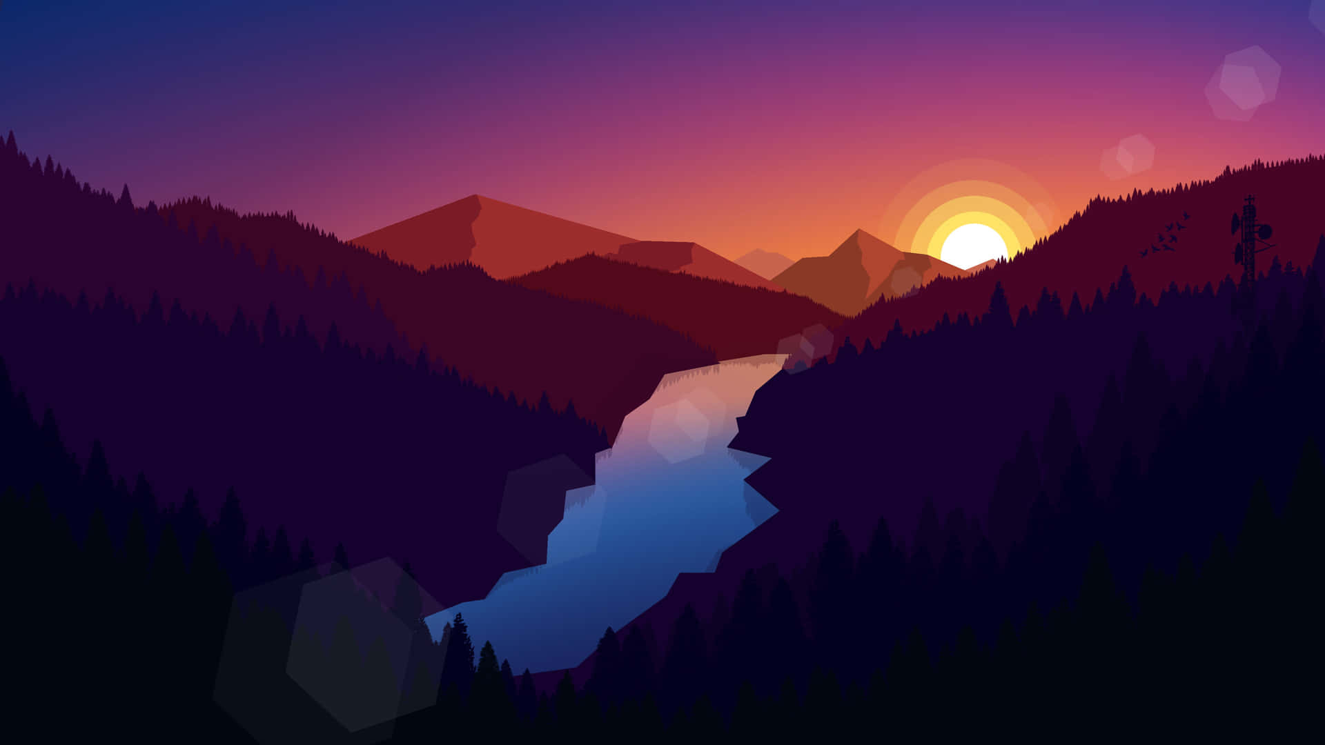 "A warm summer sunset over the majestic mountain range" Wallpaper