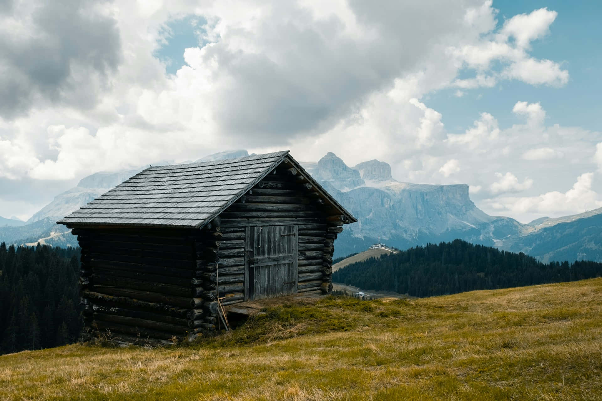 Berg Uitzicht Houten Cabin Achtergrond