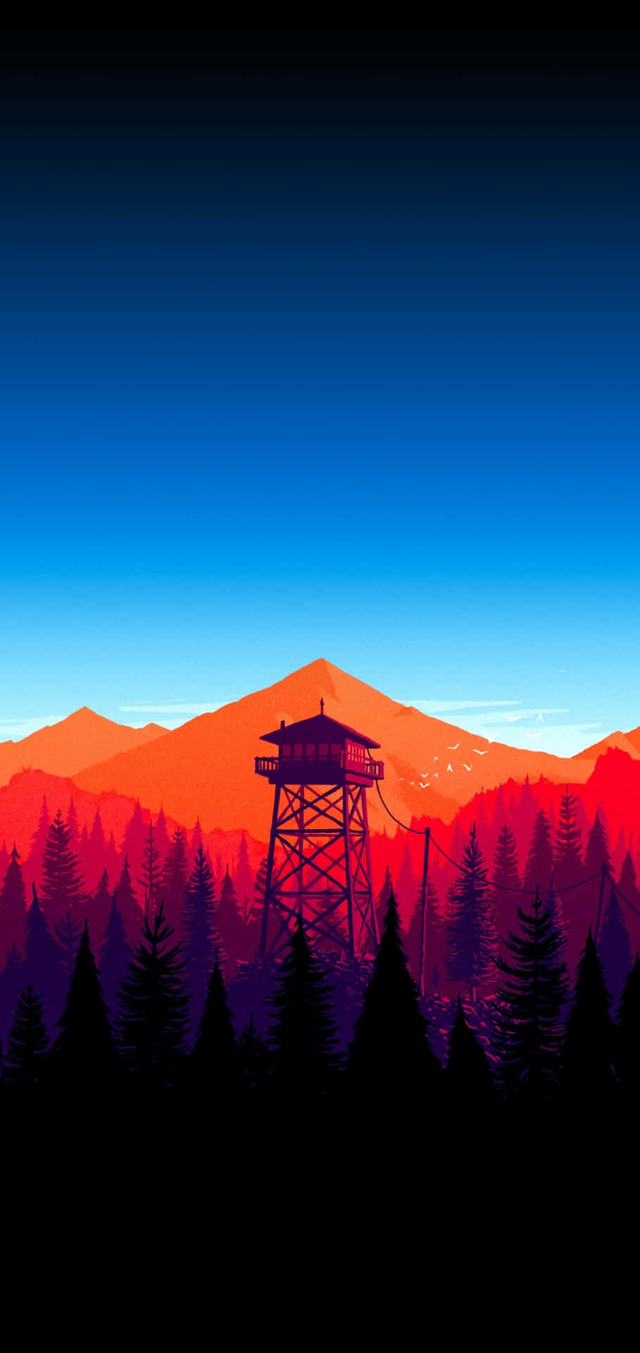 Mountain Watchtower Sunset Vector Art Wallpaper