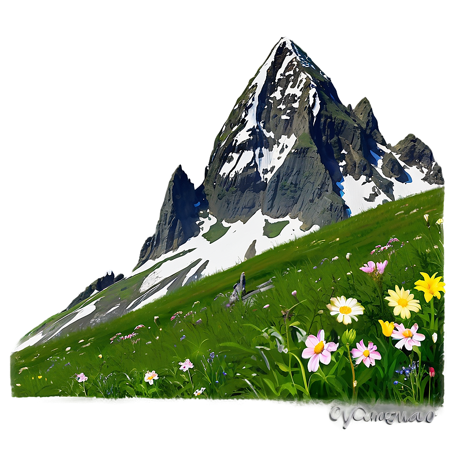 Mountain With Flowers Png 05032024 PNG