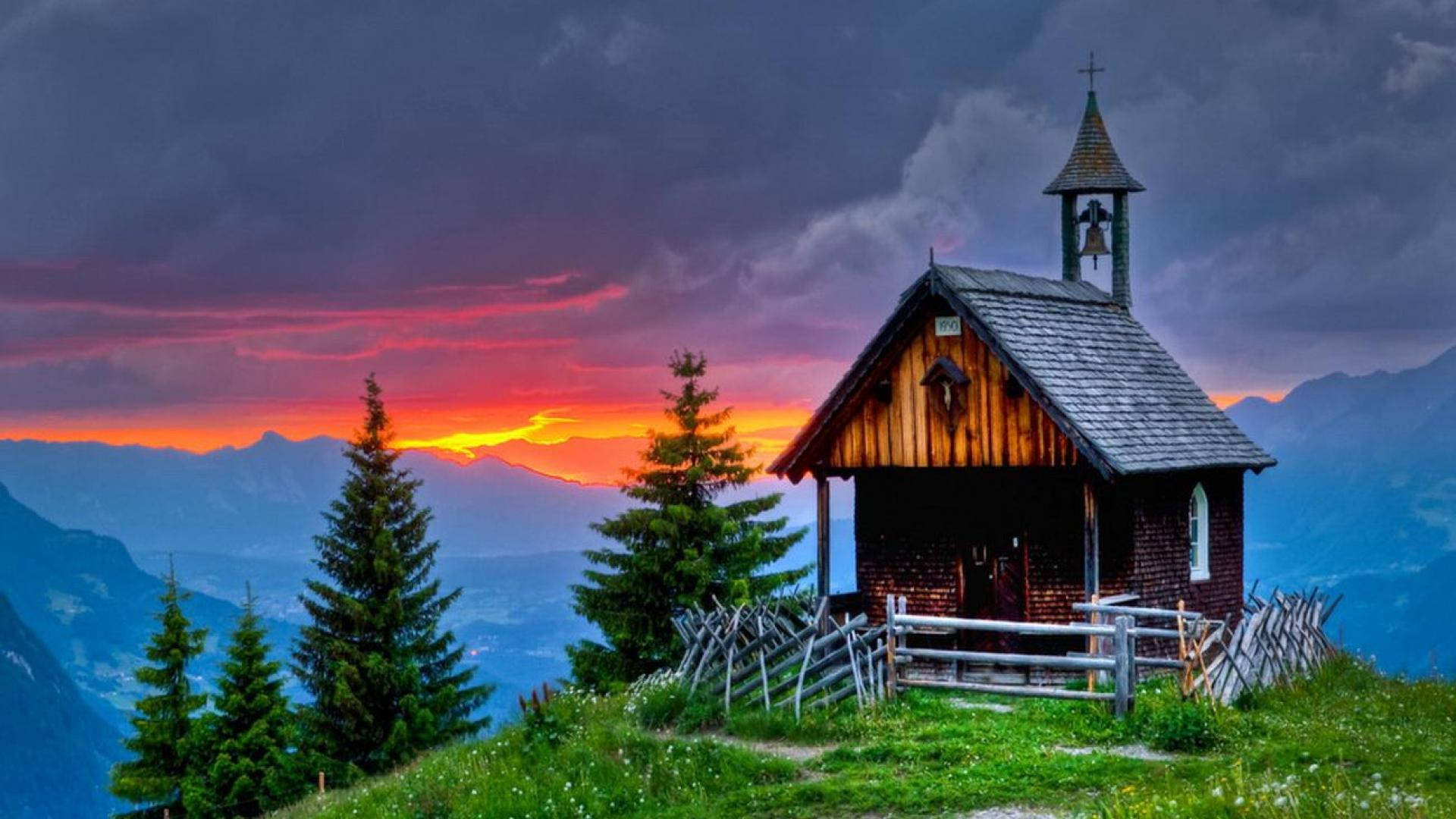 Mountain_ Chapel_at_ Sunset SVG