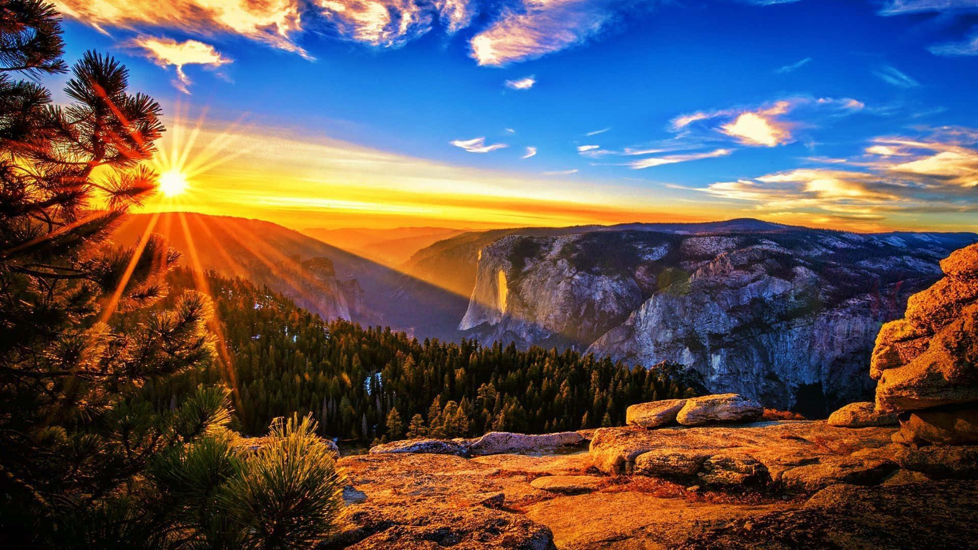Mountainous Scene And The Sun Rise Wallpaper