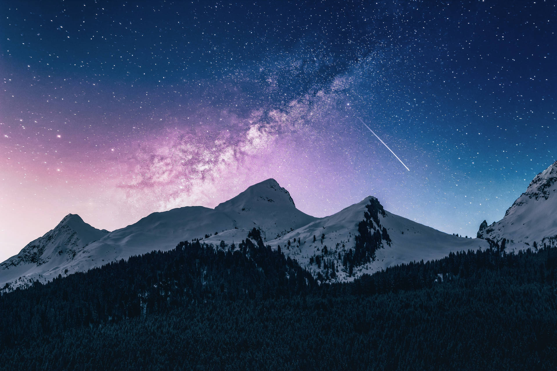 Bjerg og stjernehimmel HD Landskab Skrivebordsbaggrund Wallpaper