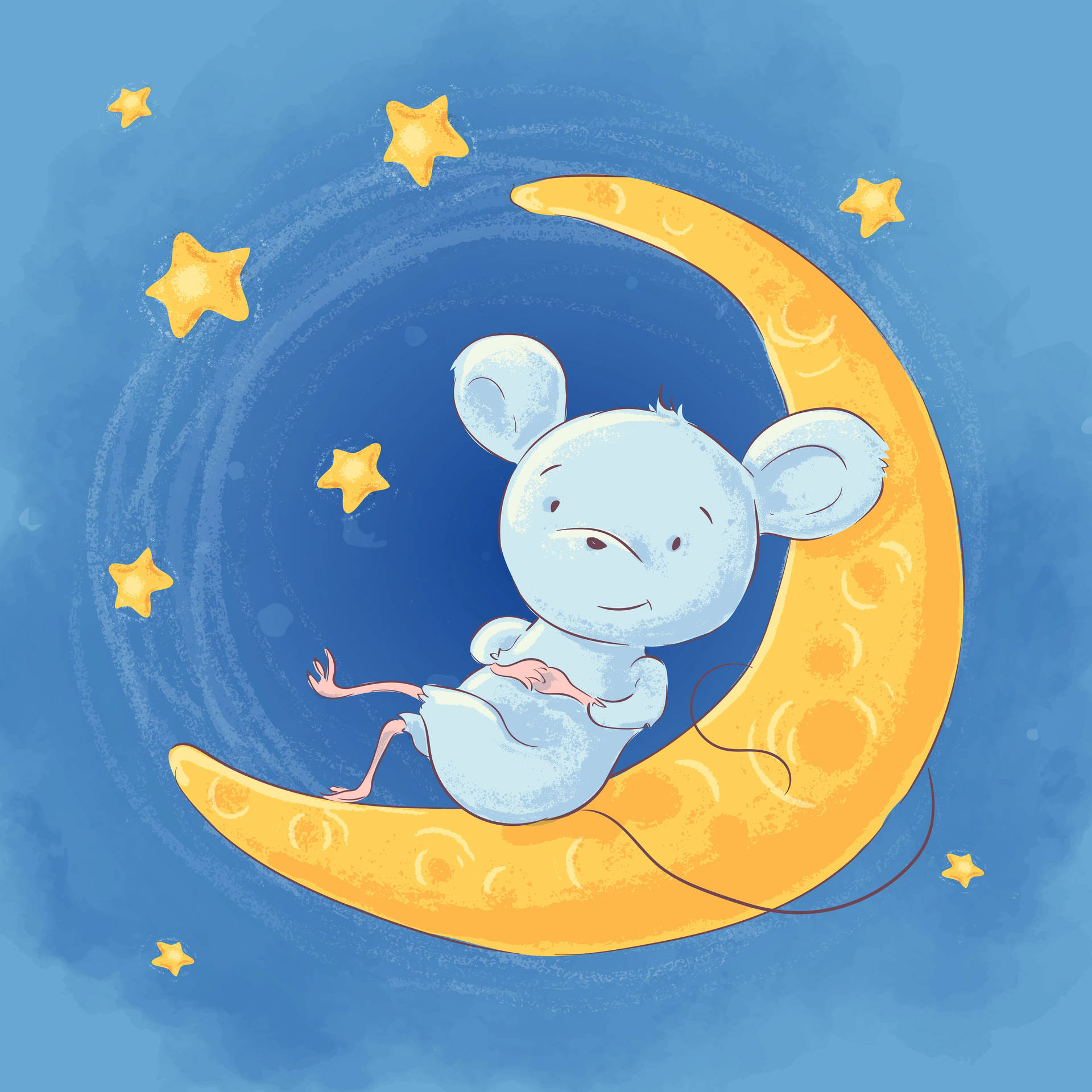 Mouse On Moon And Stars Art Wallpaper
